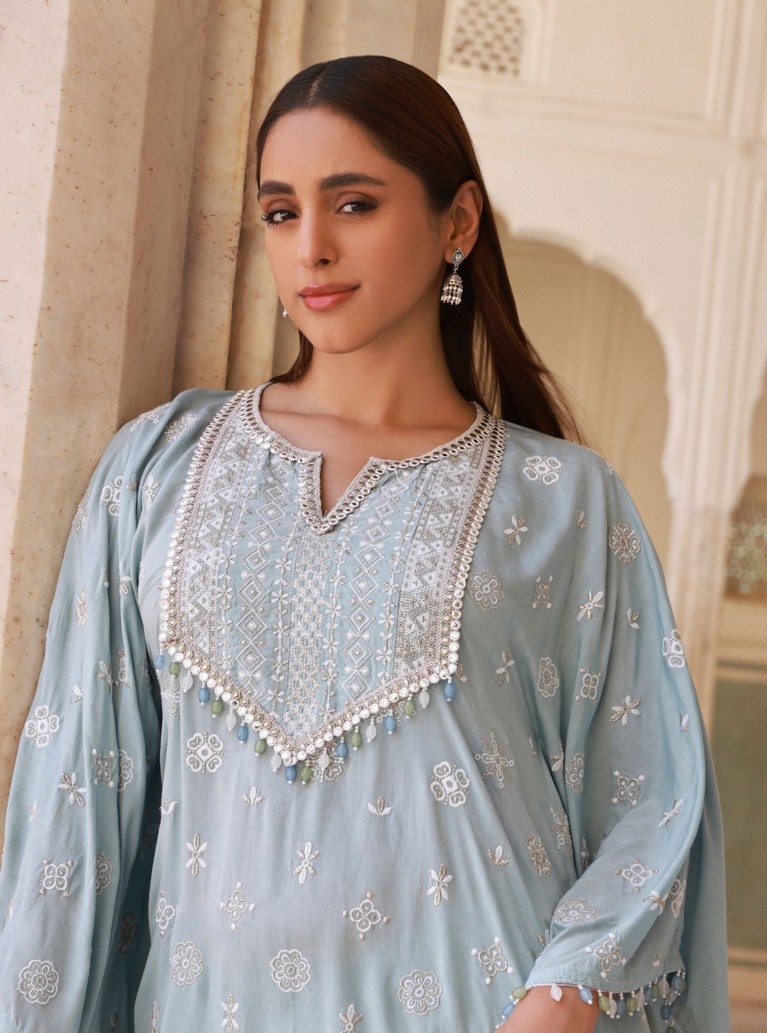 Dovira Lawn Blue Kaftan Set