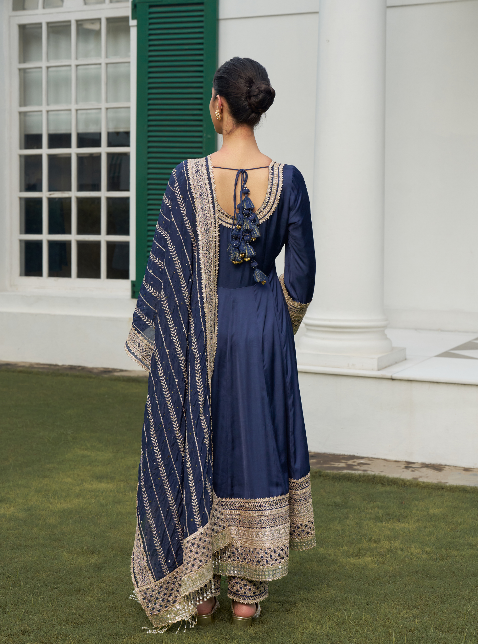 Mausami Navy Linen Satin Anarkali Kurta Set