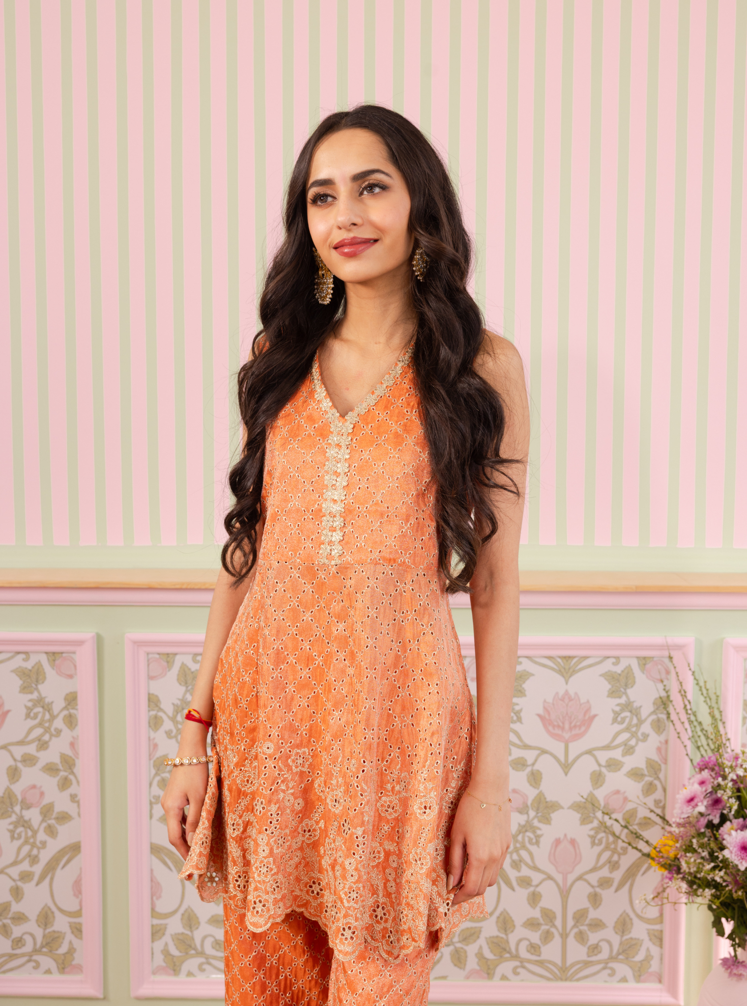 Araj Royal Tissue Burnt Orange Top Set