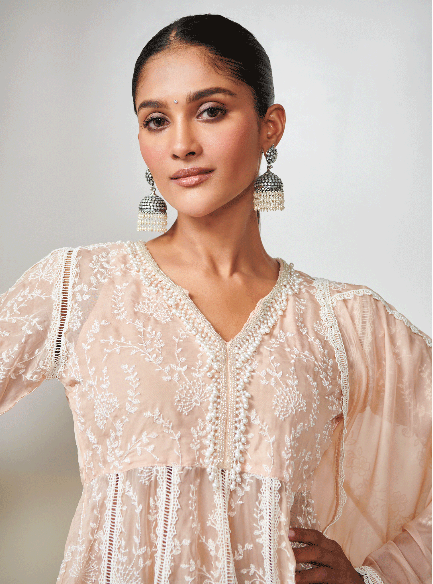 Twyla Organza Beige Kurta Set