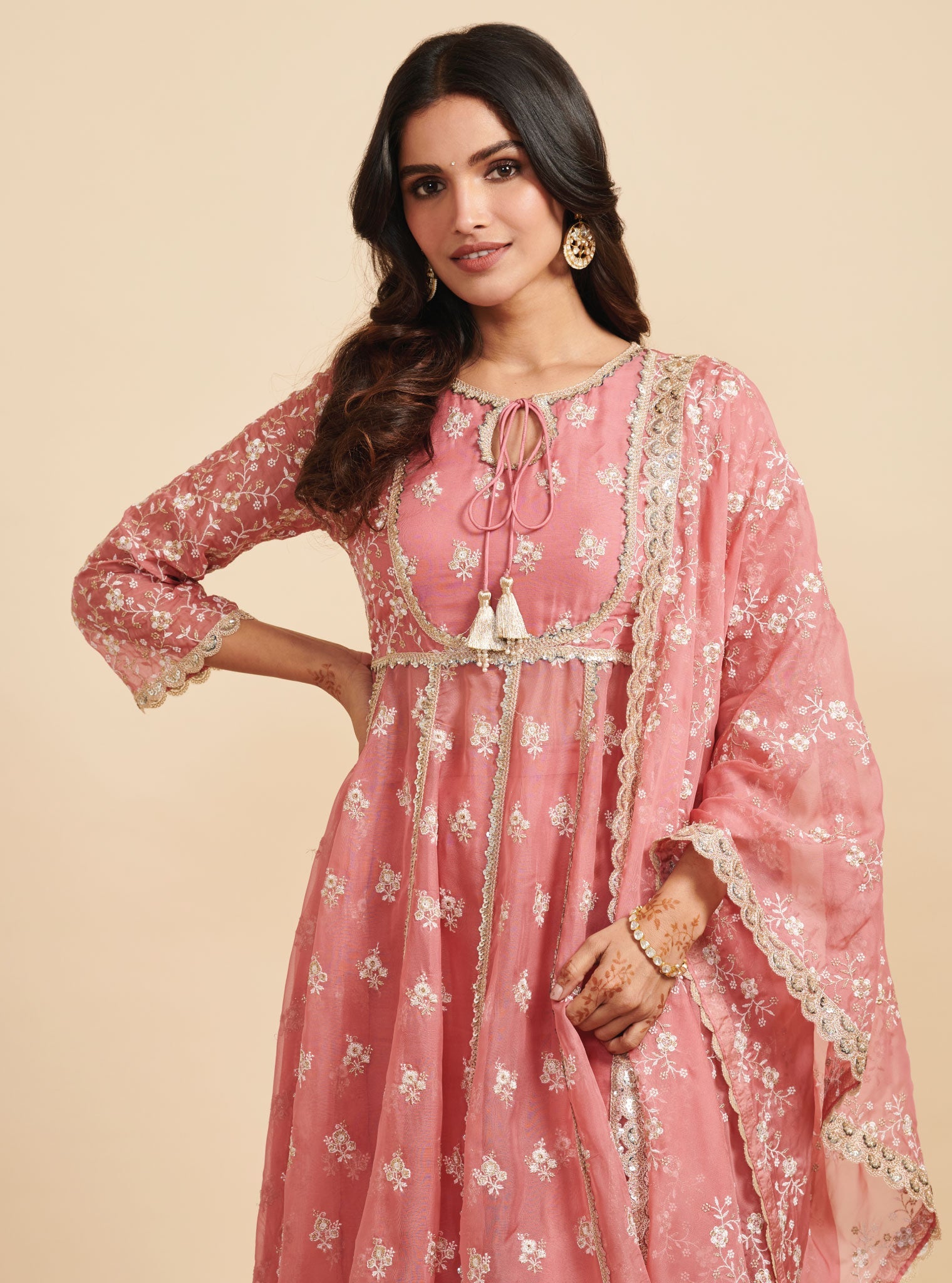 Mulmul Organza Dilbaro Mauve Anarkali Kurta With Mulmul Cupro Dilbaro Mauve pant