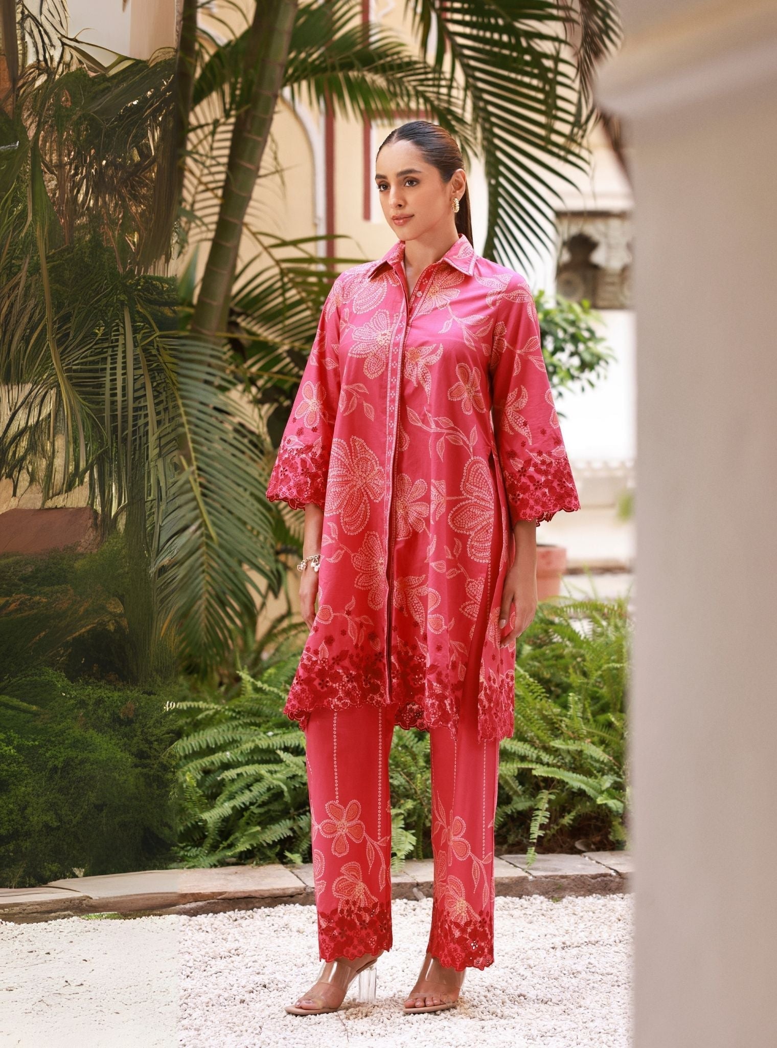 Neris Supima Cotton Printed Fuschia Co-ord Set