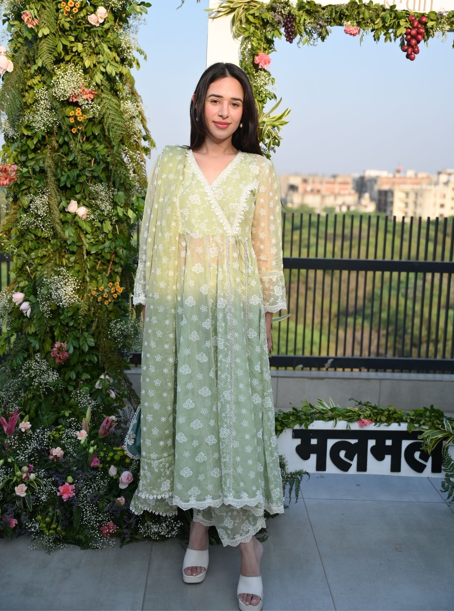 Bolour Organza Green Anarkali Set