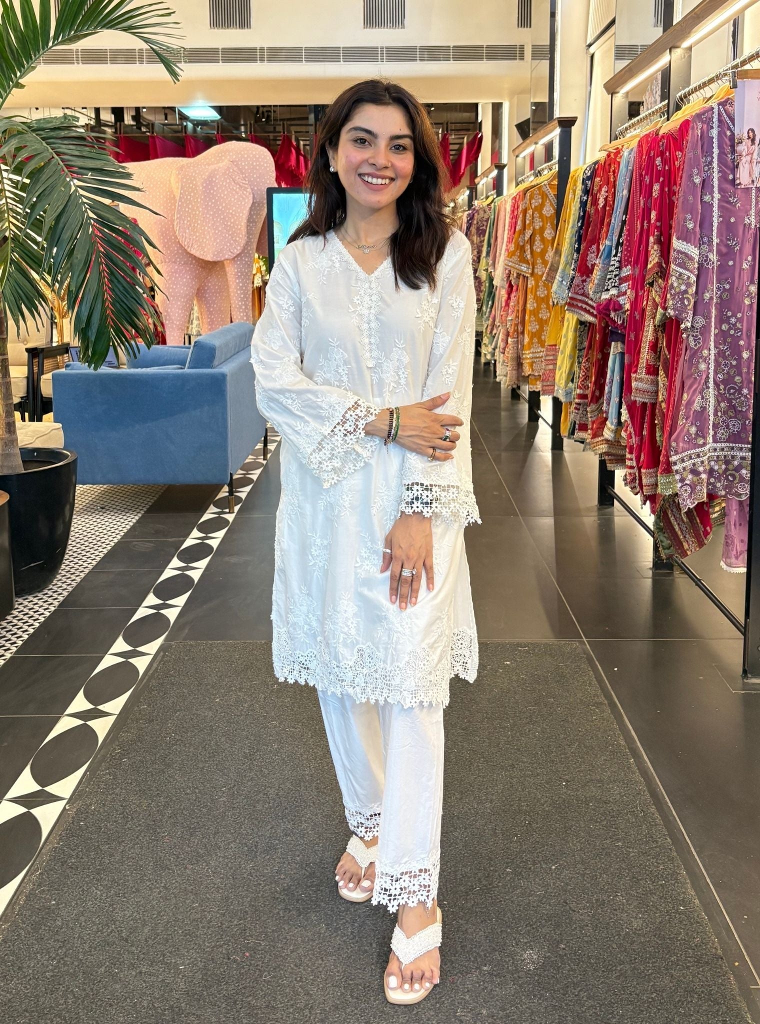 Yamya Supima Cotton White Kurta Set