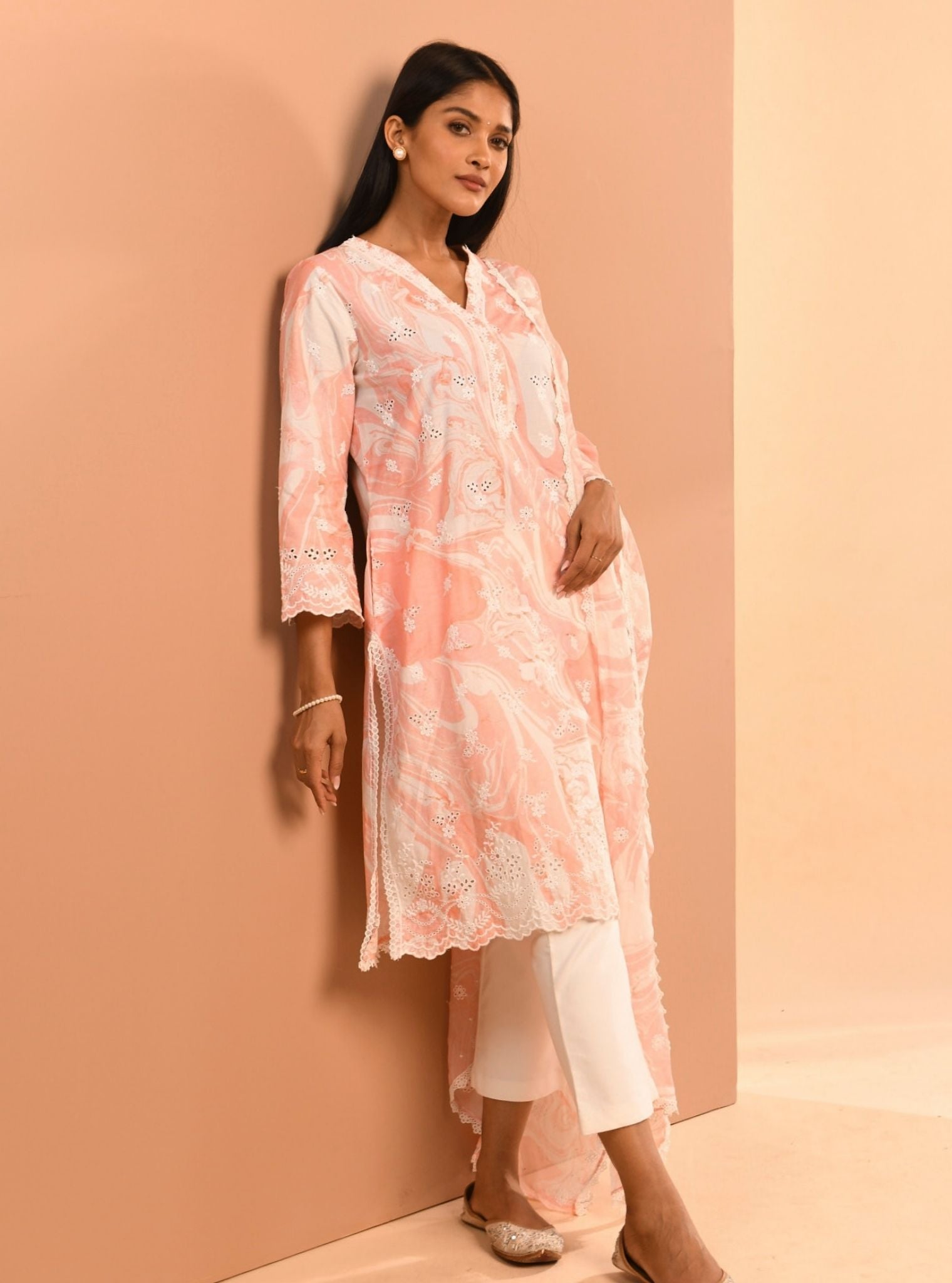 Mulmul Supima Cotton Marble Adela Pink Kurta