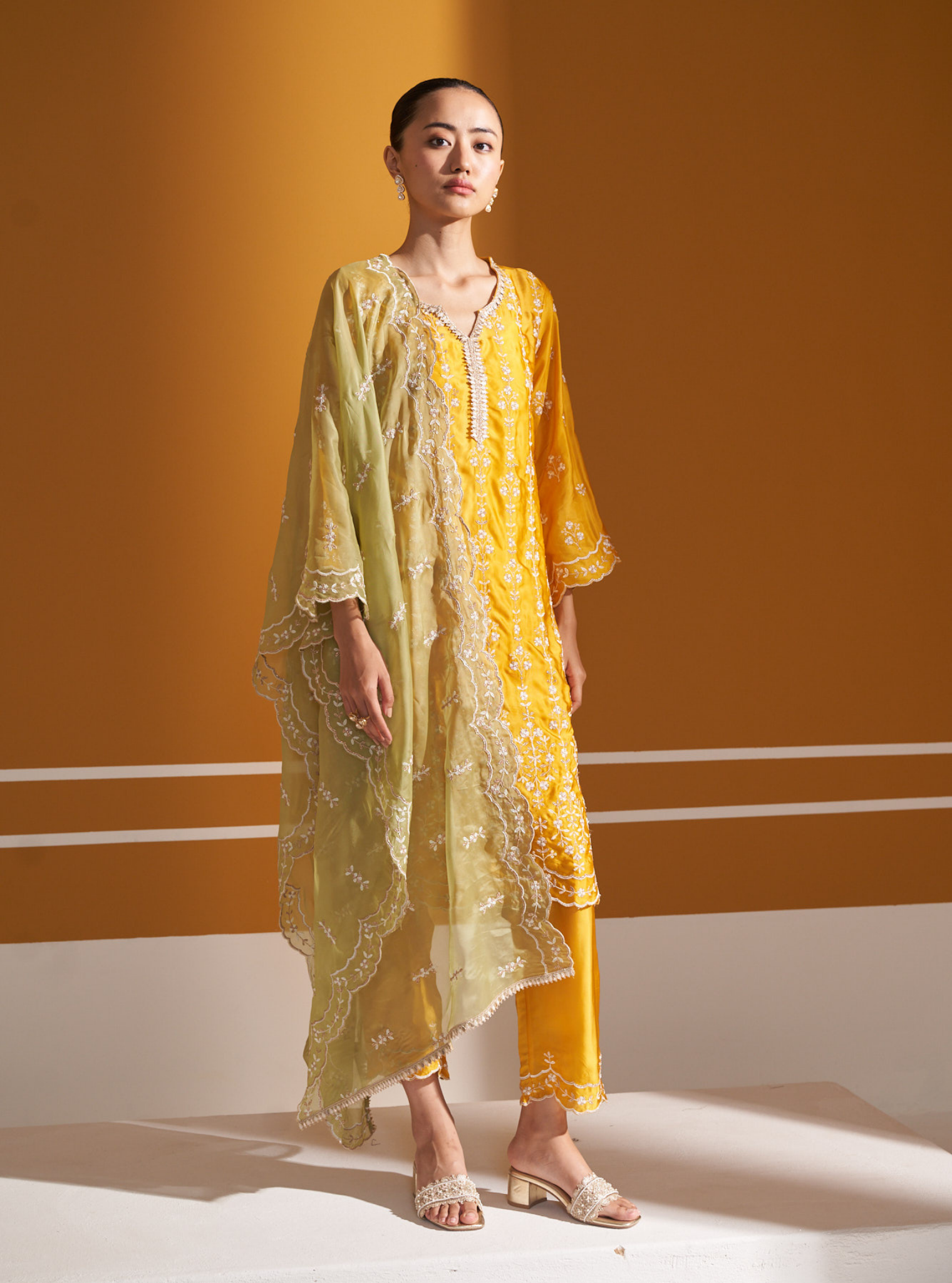 Tasanee Cupro Satin Yellow Kurta Set