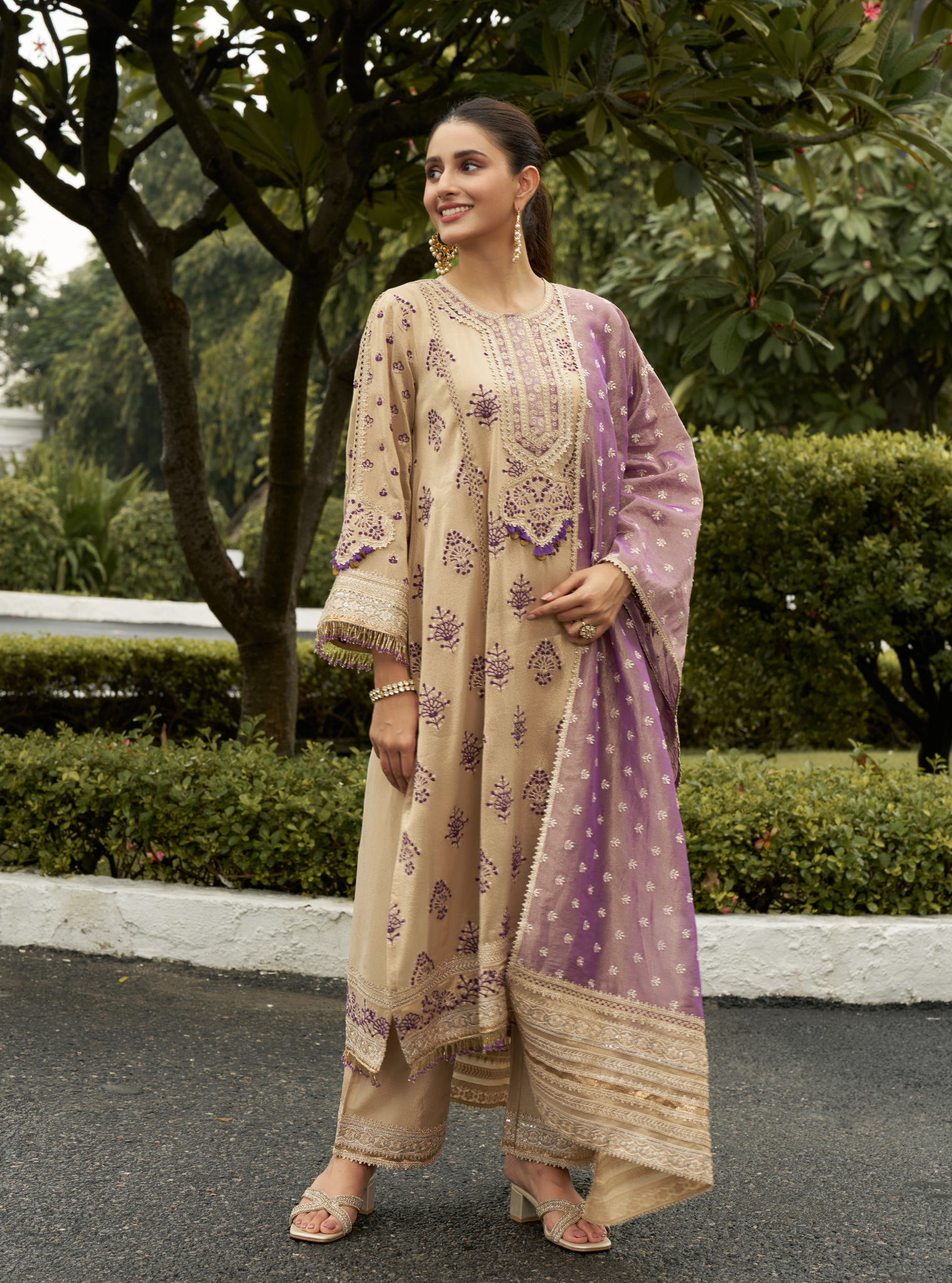 Nayana Champagne Tissue Kurta Set