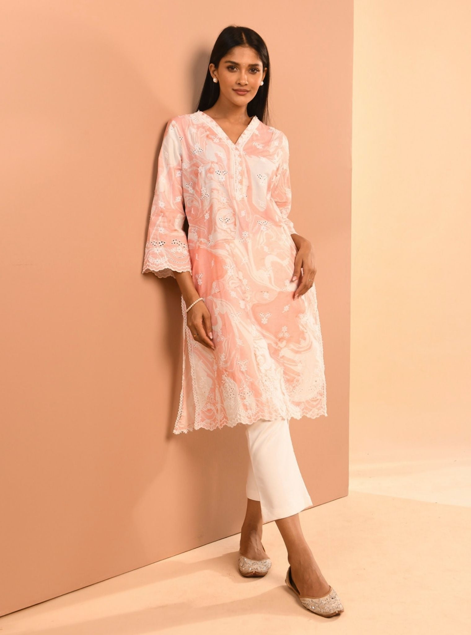 Mulmul Supima Cotton Marble Adela Pink Kurta