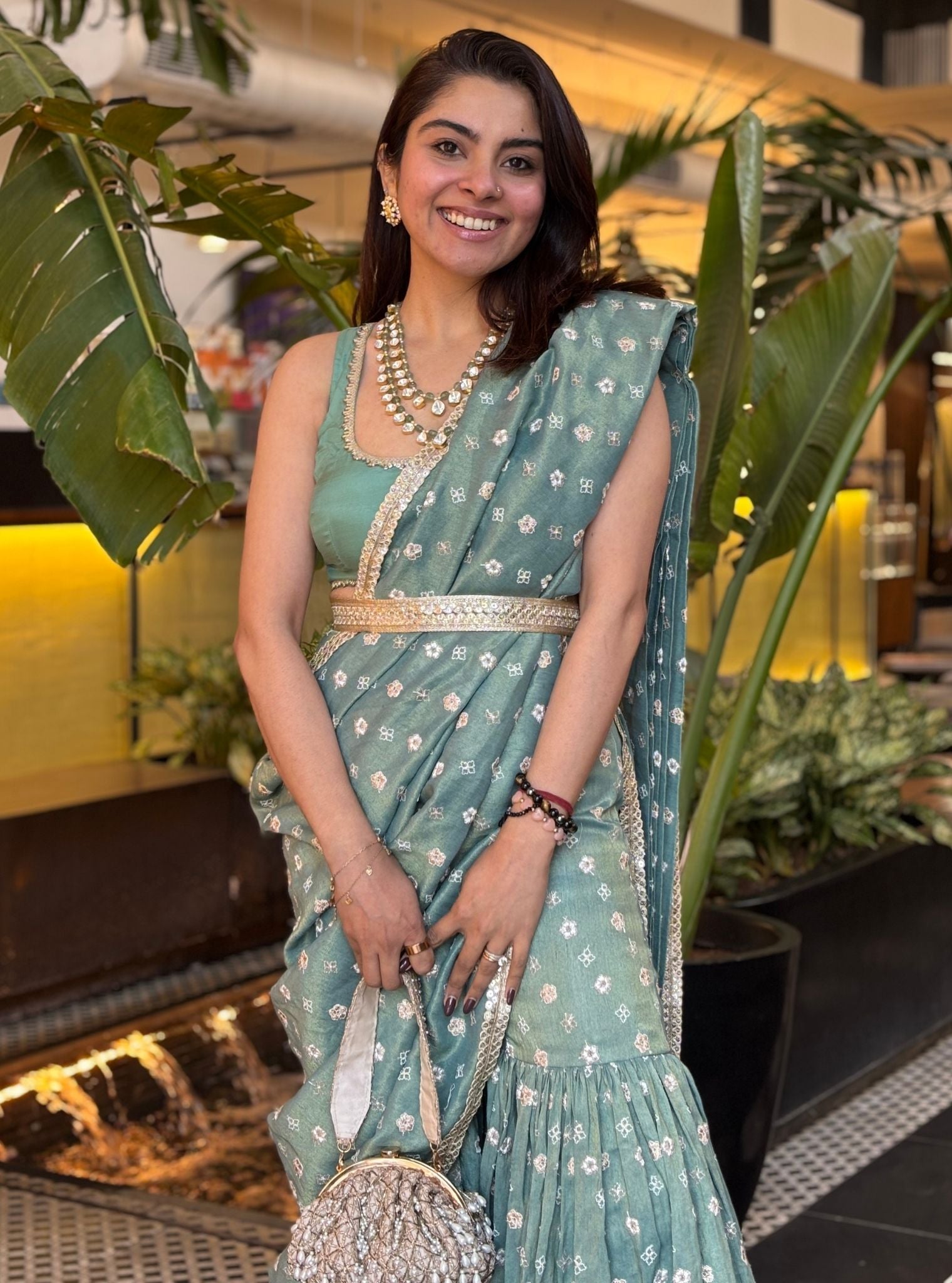 Salome Royal Tissue + Tissue Linen Satin Green Garara Saree