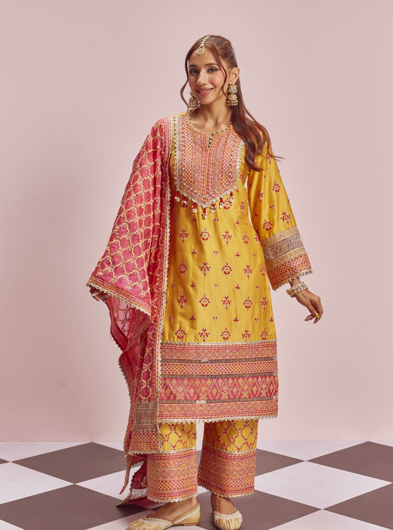 Shagun Pima Satin Yellow Kurta Set