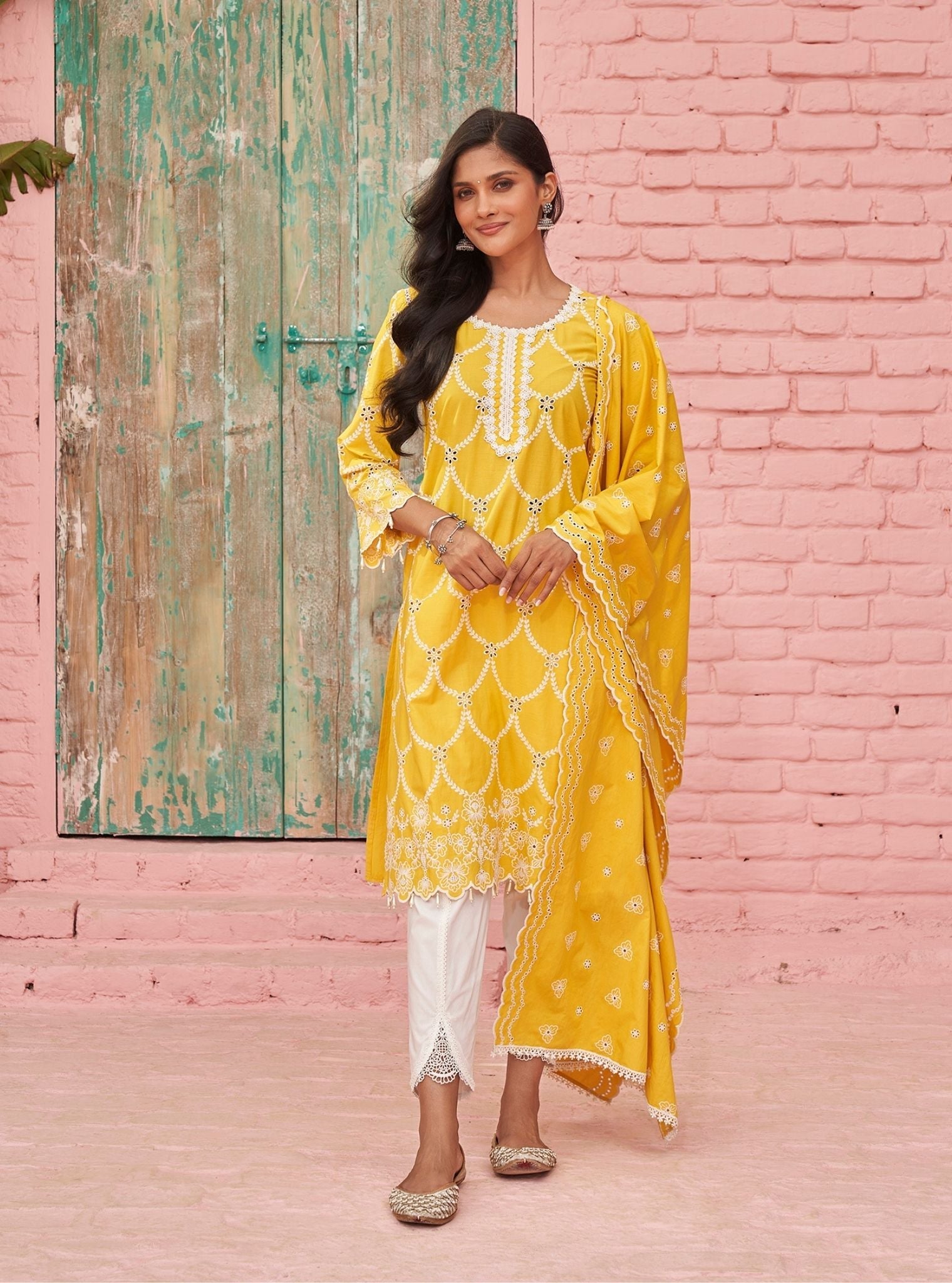Aashay Supima Cotton Yellow Kurta Set