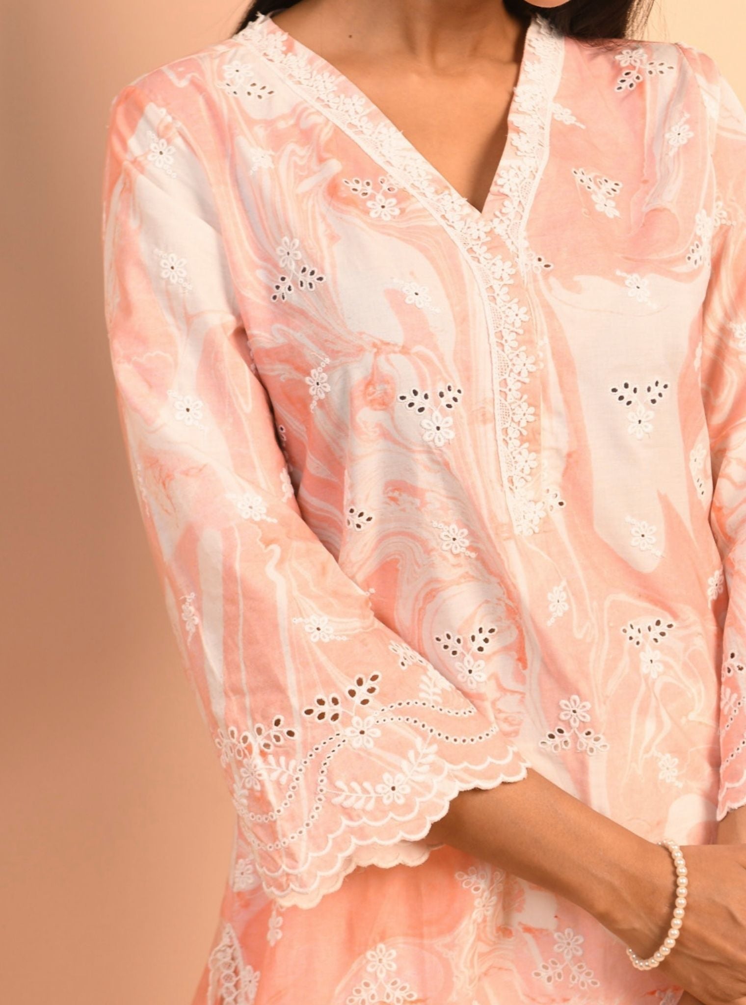 Mulmul Supima Cotton Marble Adela Pink Kurta