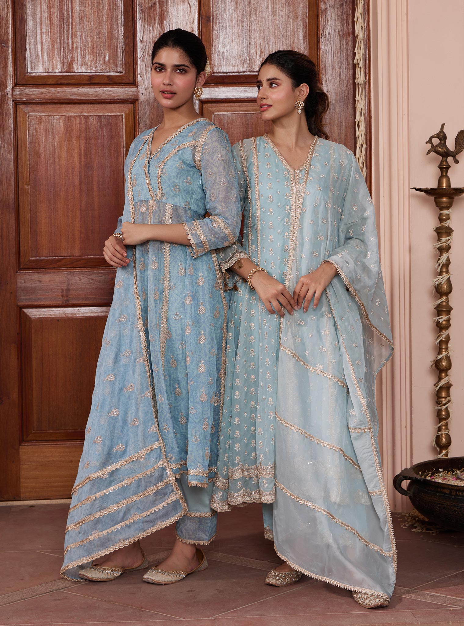 Vamsi Organza Blue Anarkali Kurta Set