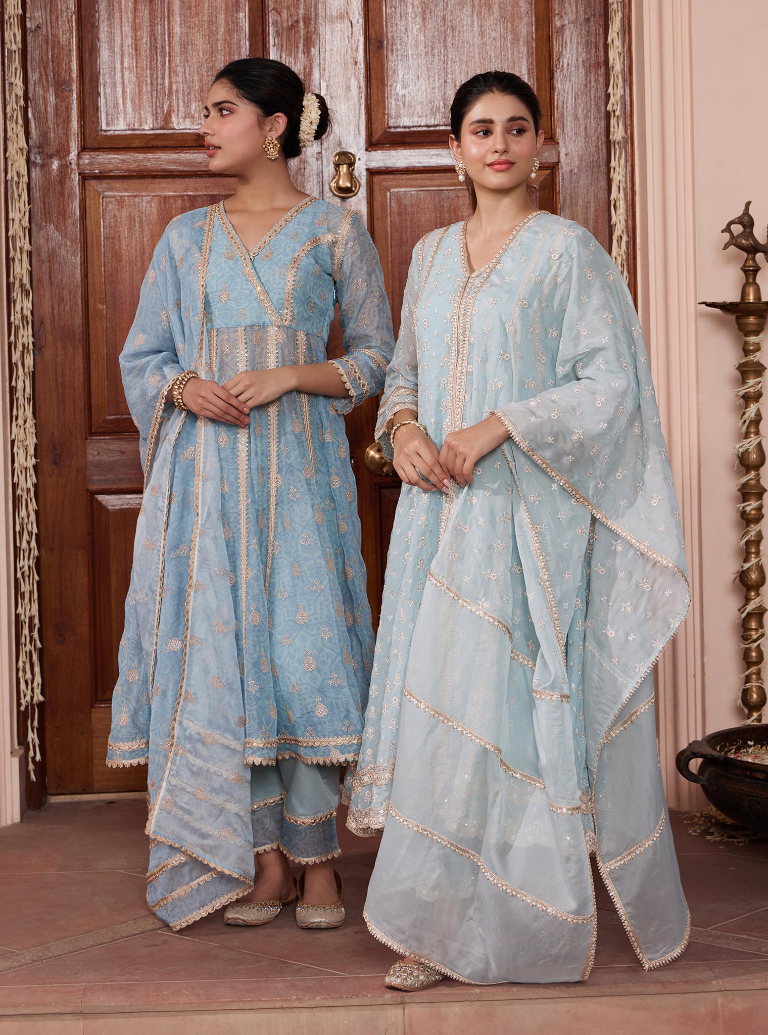 Vamsi Organza Blue Anarkali Kurta Set