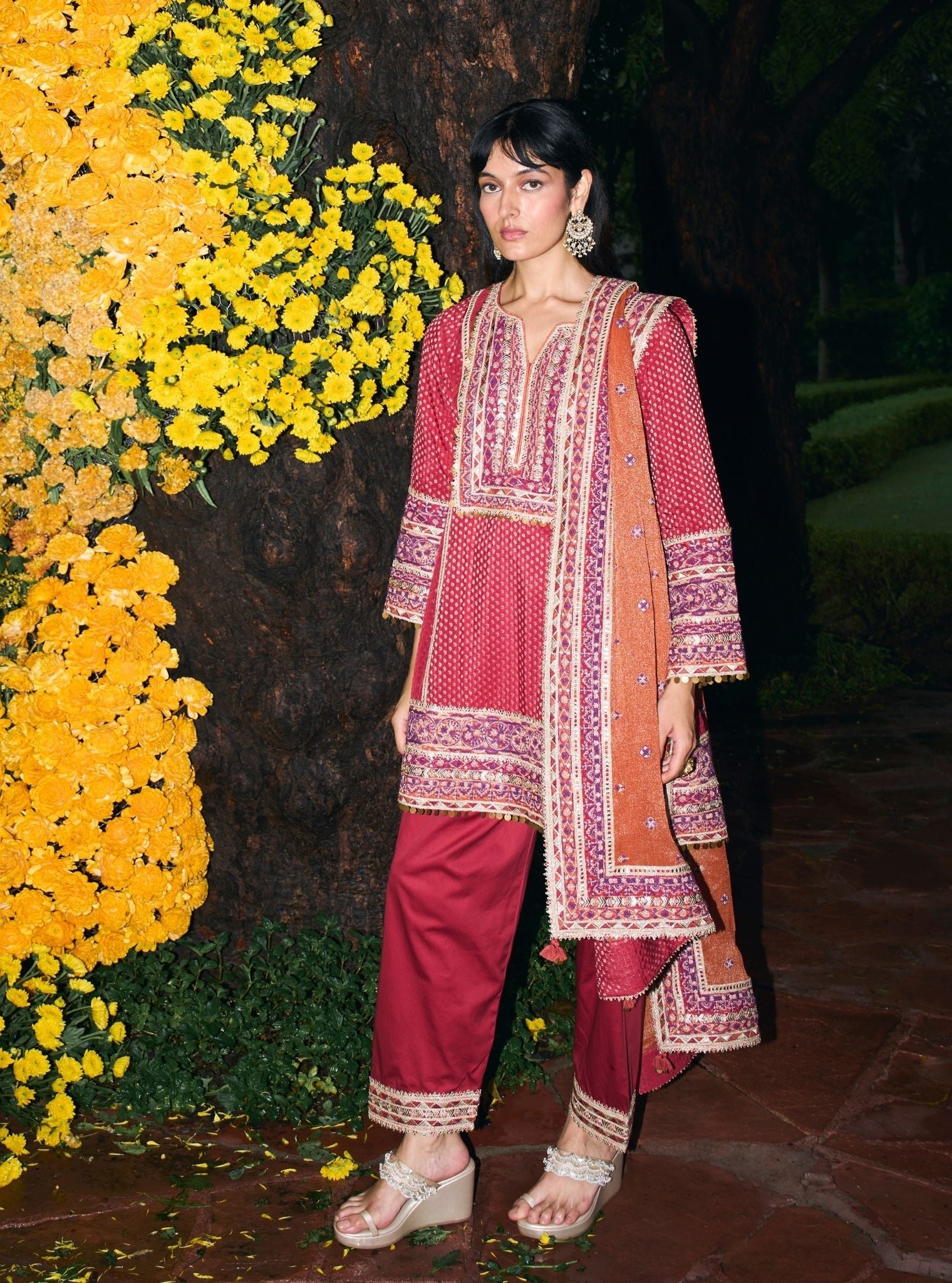 Utsavi Red Banarsi Kurta Set