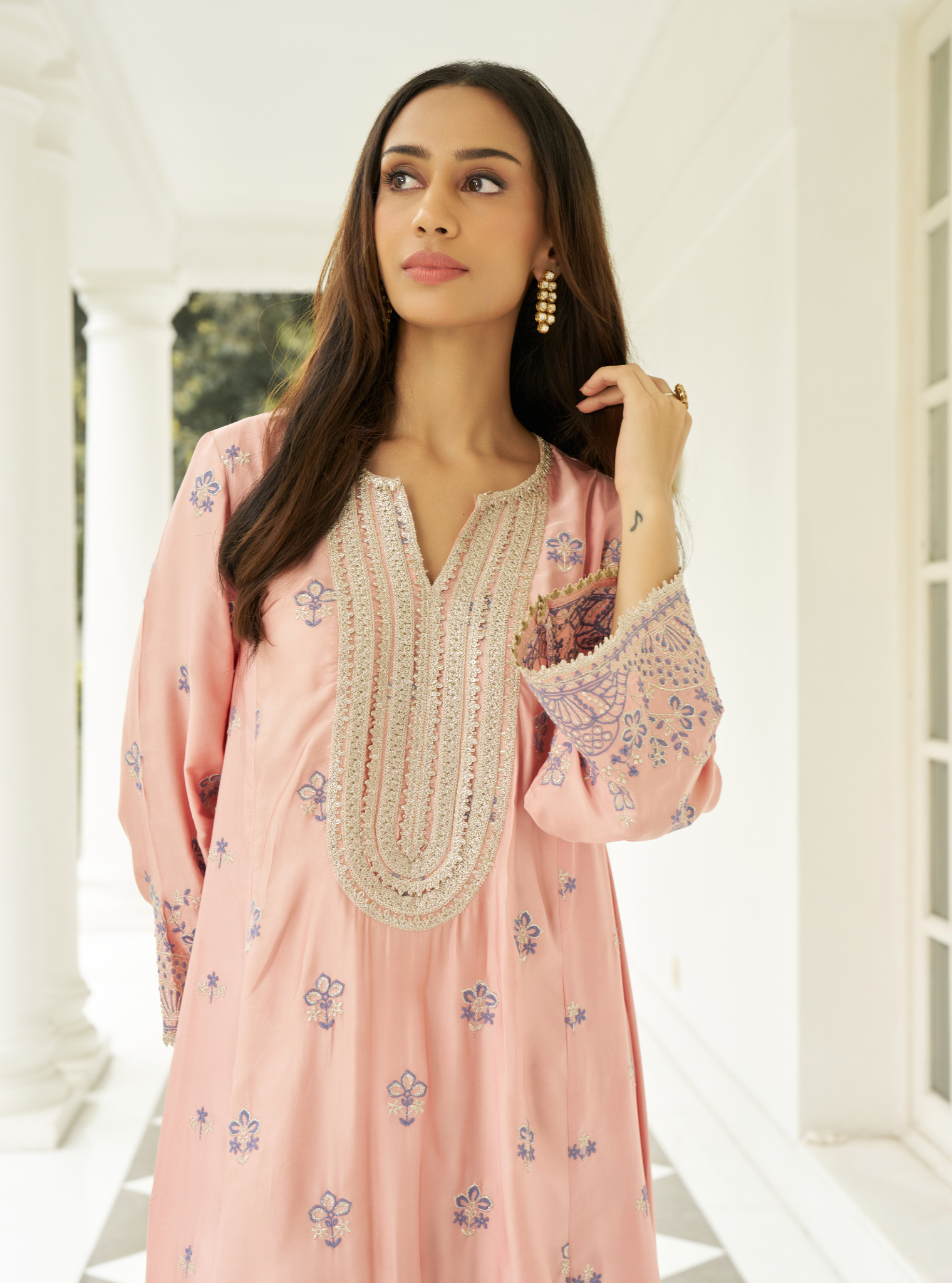 Angana Cupro Satin Pink Kurta Set