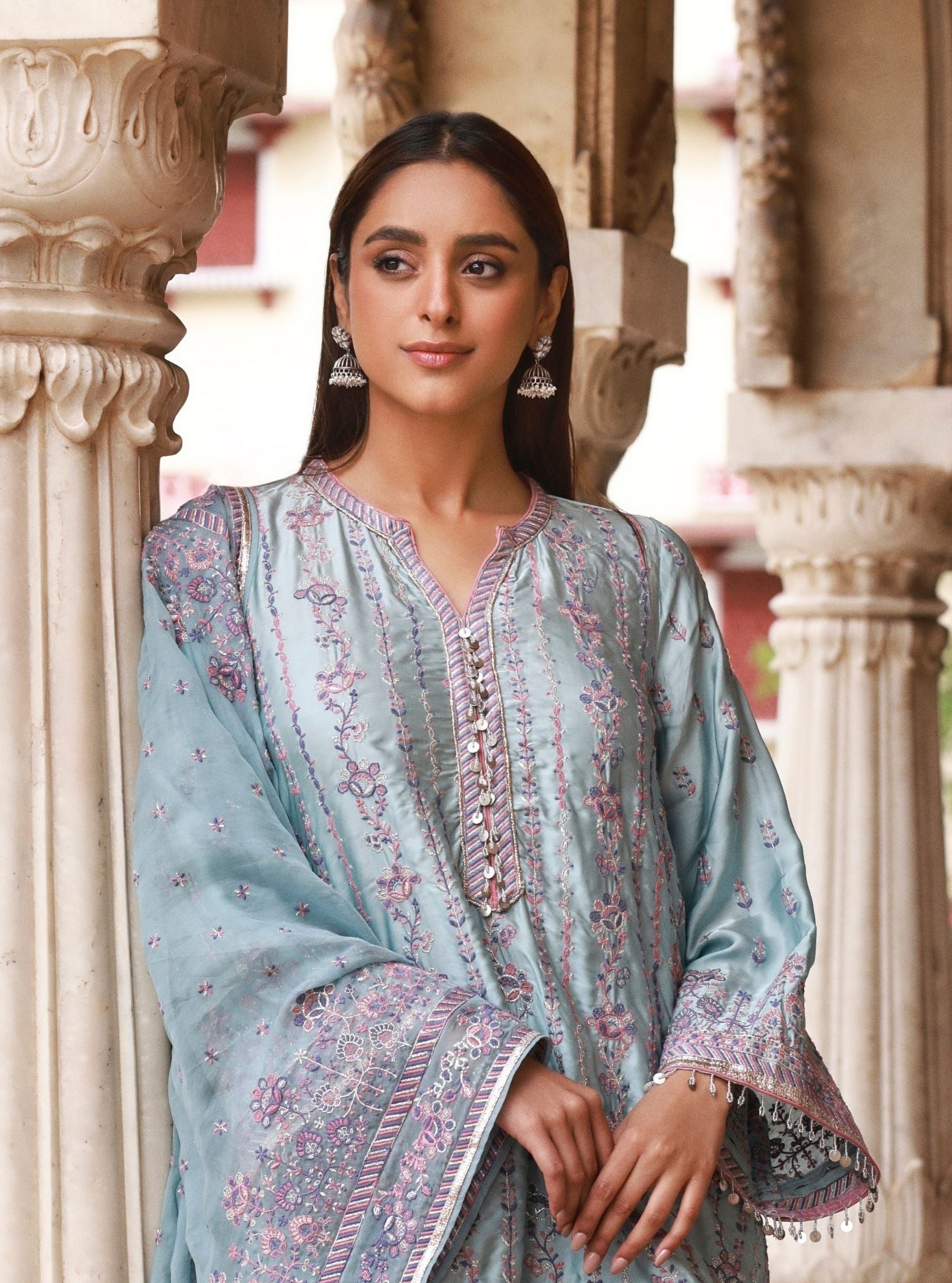 Mulmul Organza Pralika Blue Dupatta