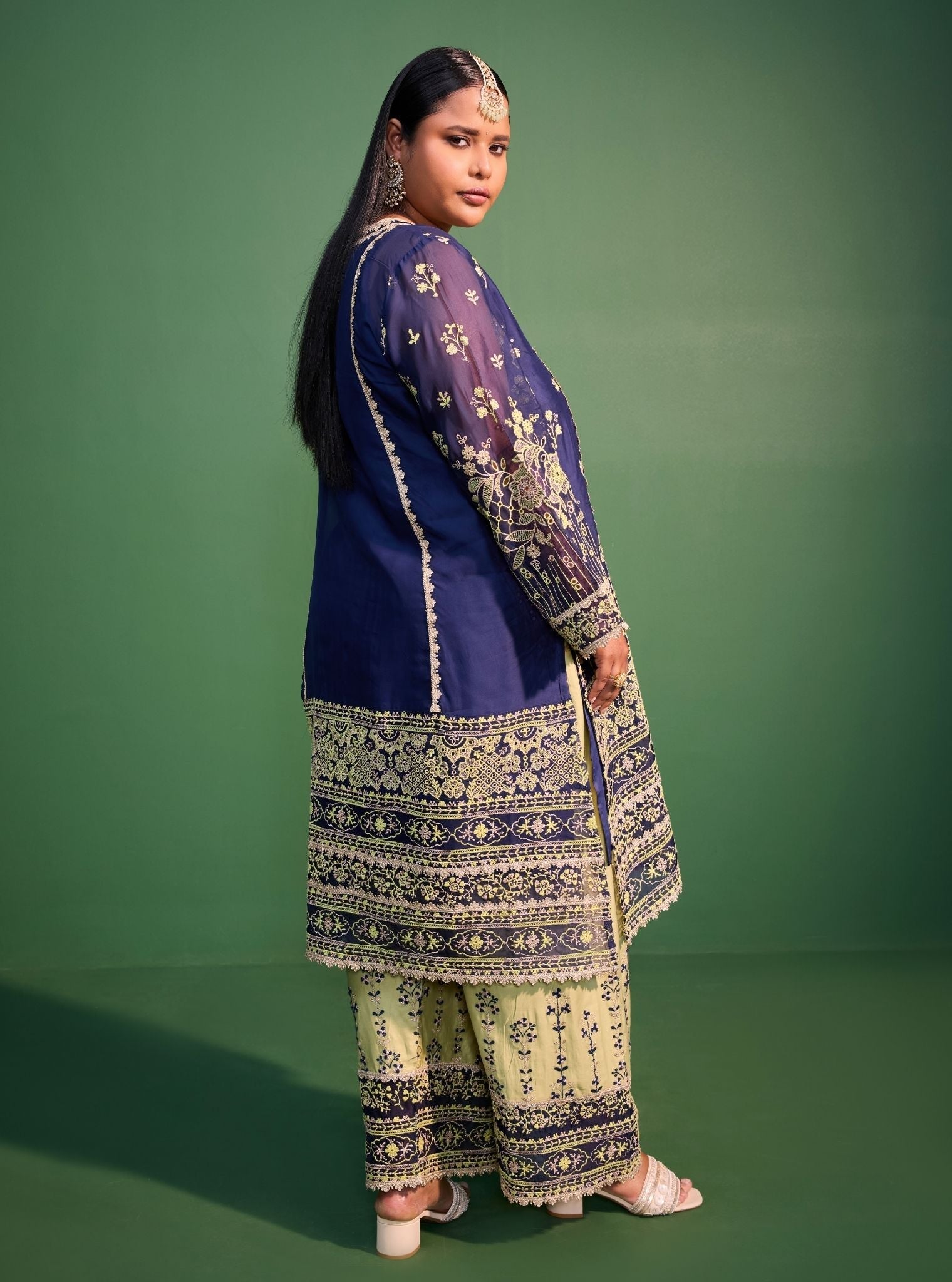 Kali Organza Navy Kurta Set