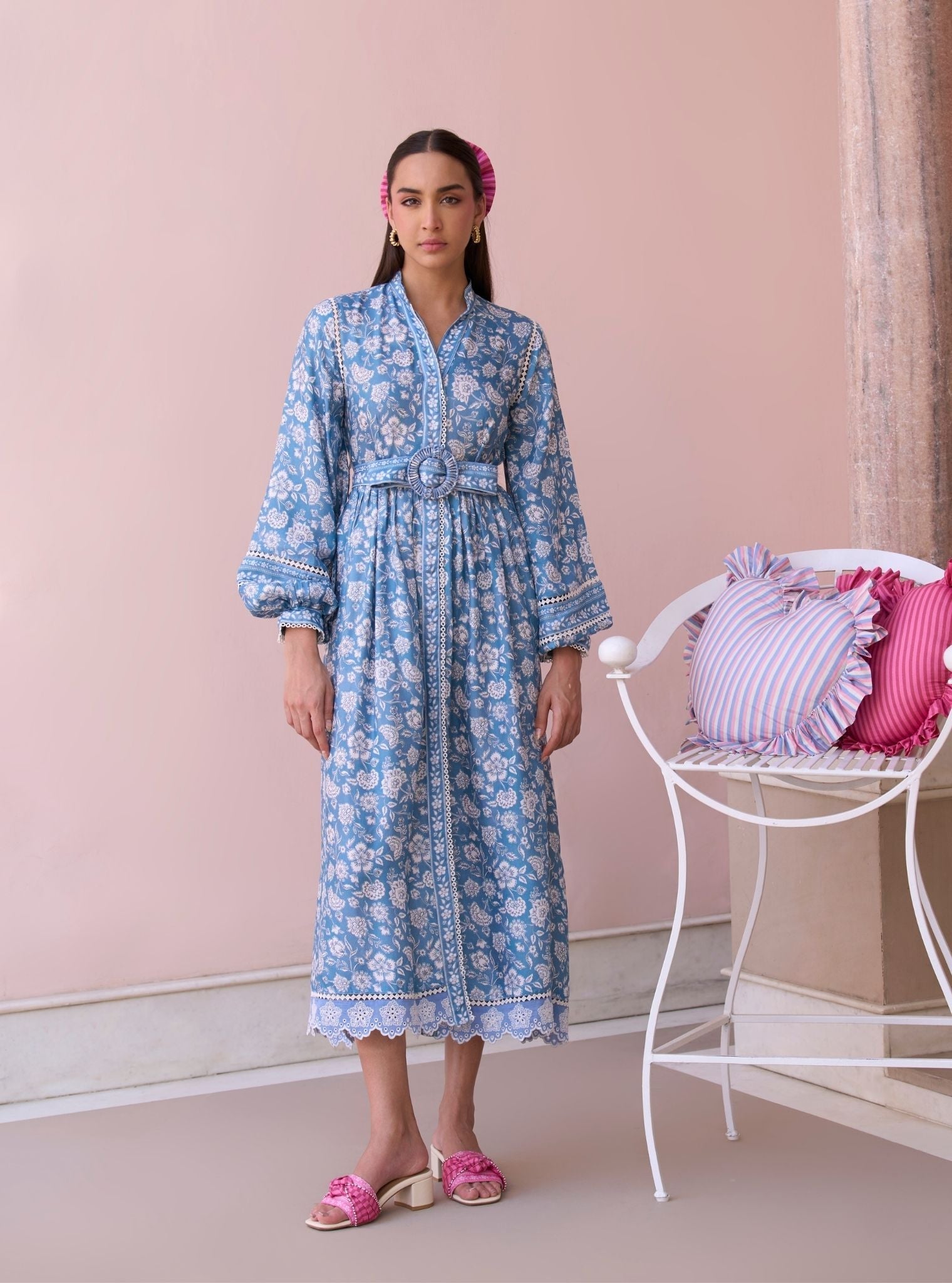 Selbourne Steel Blue Printed Lawn Dress