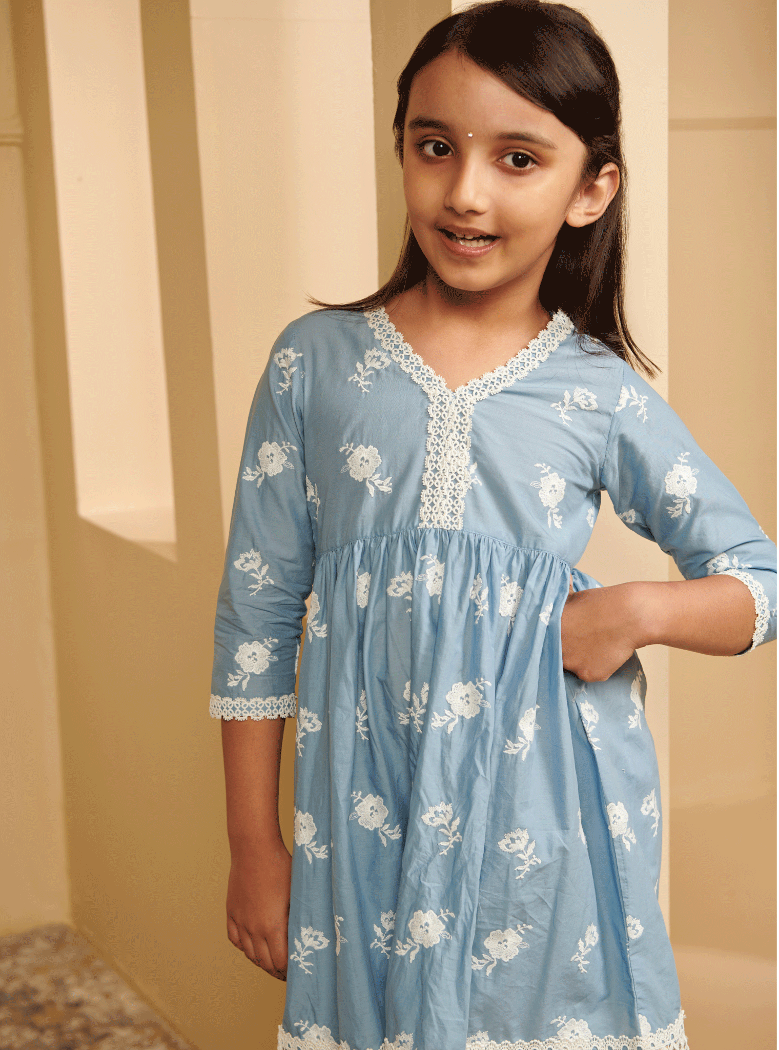 Zuari Supima Cotton Blue Kurta Set