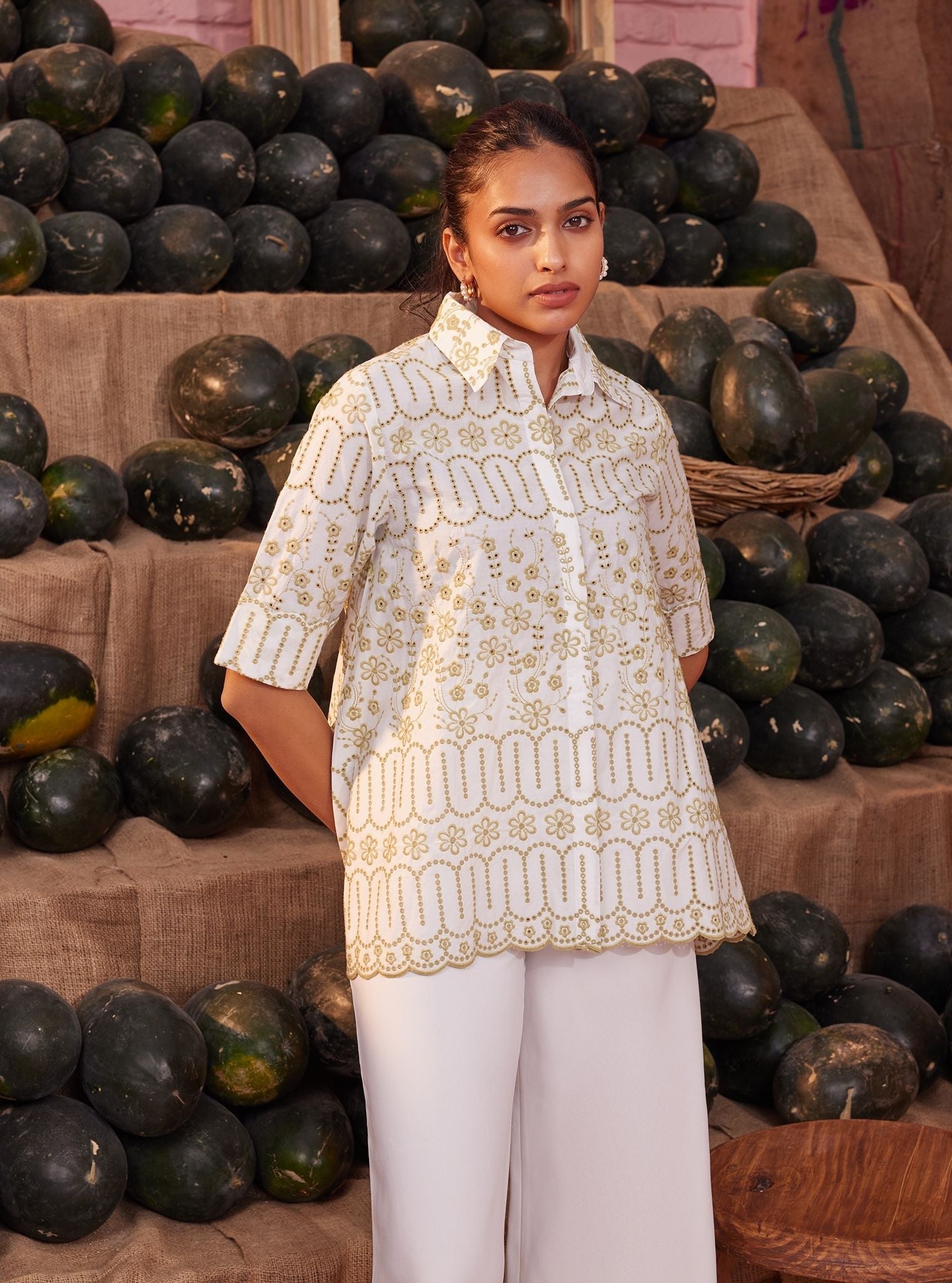 Erica Supima Cotton White Green Shirt