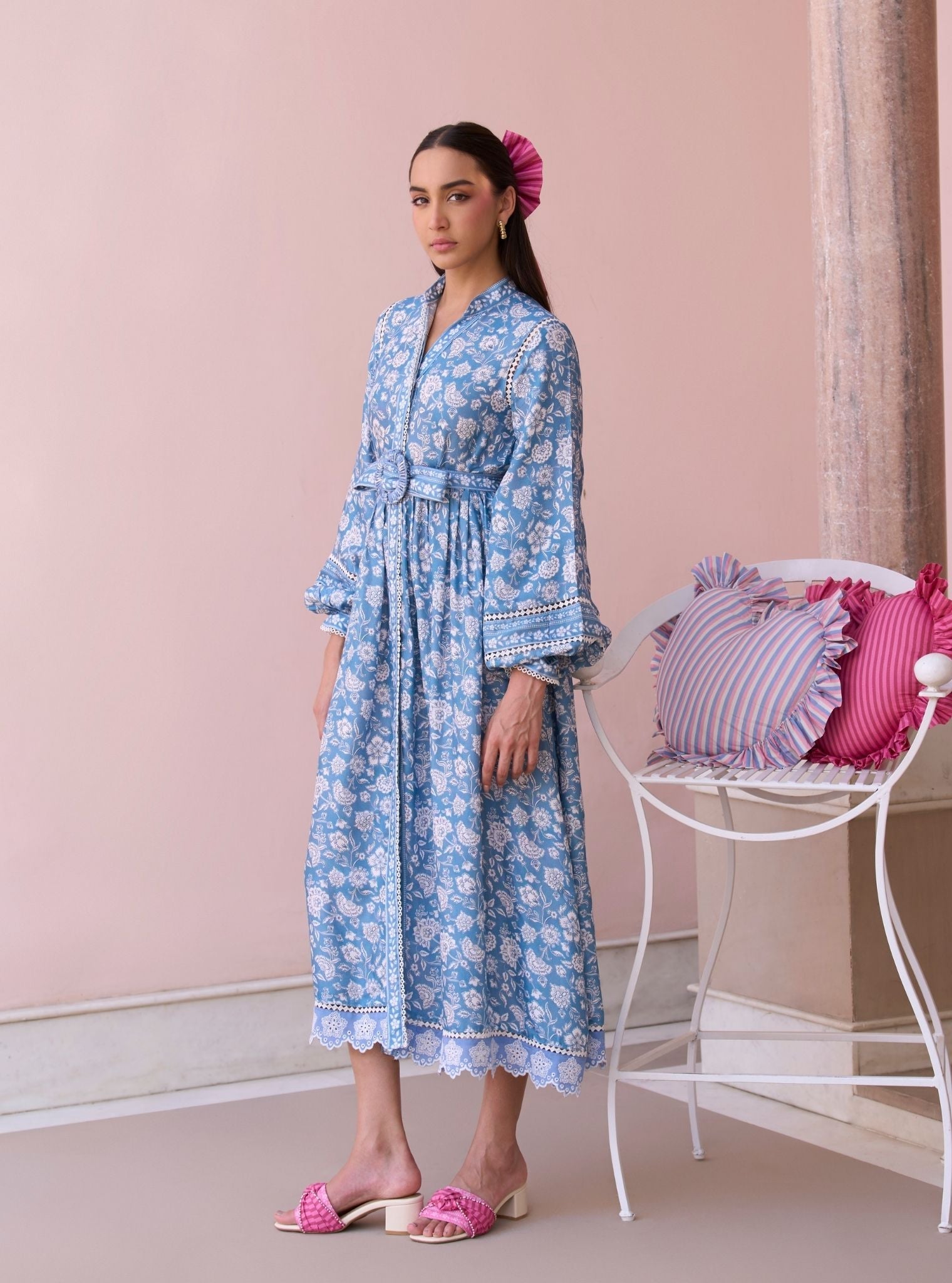 Selbourne Steel Blue Printed Lawn Dress