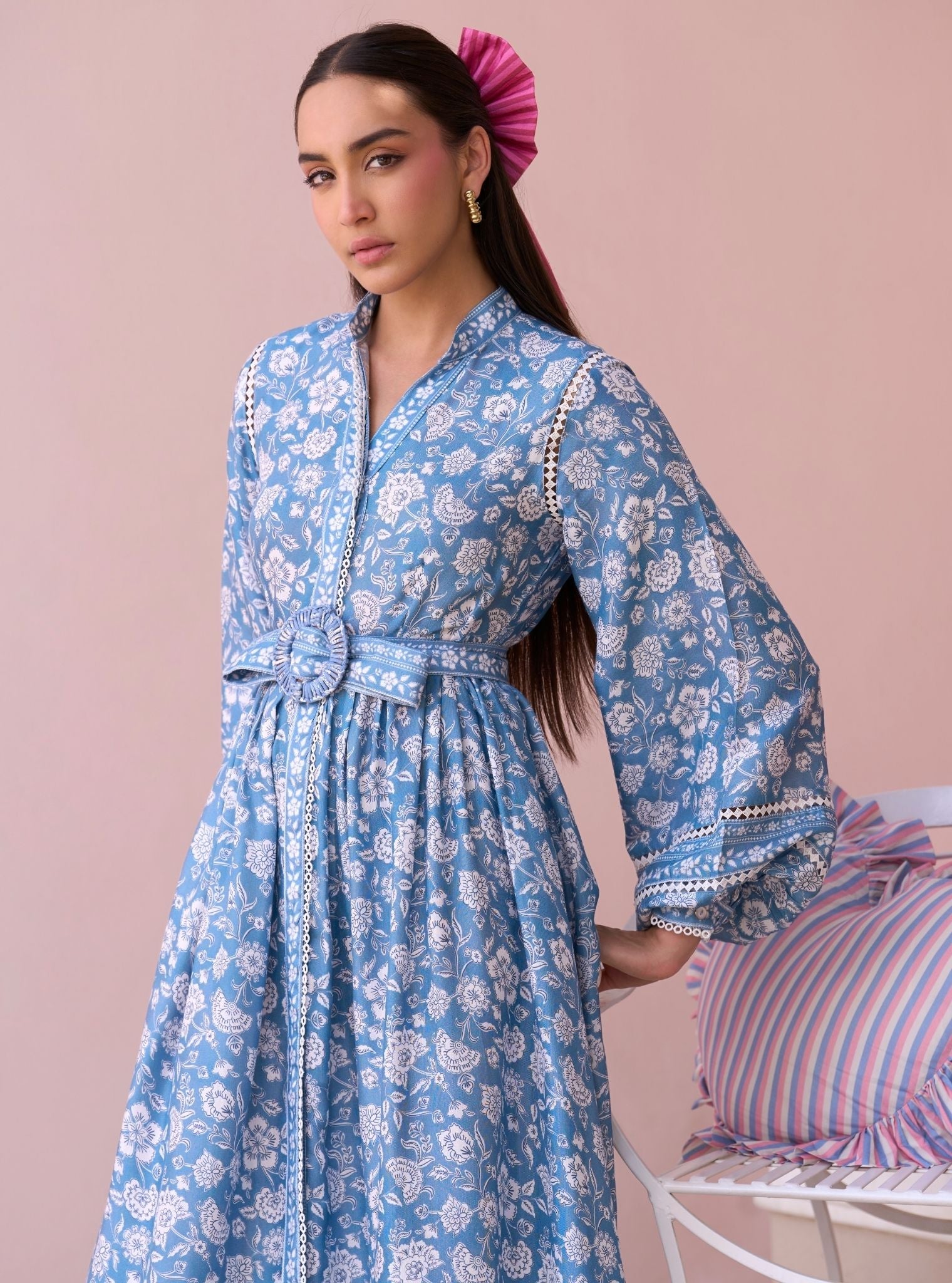 Selbourne Steel Blue Printed Lawn Dress