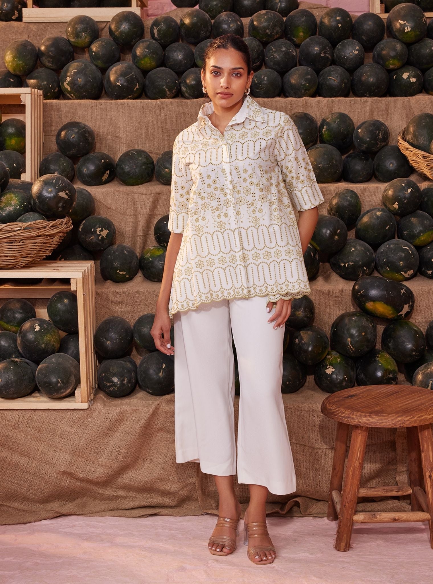 Erica Supima Cotton White Green Shirt