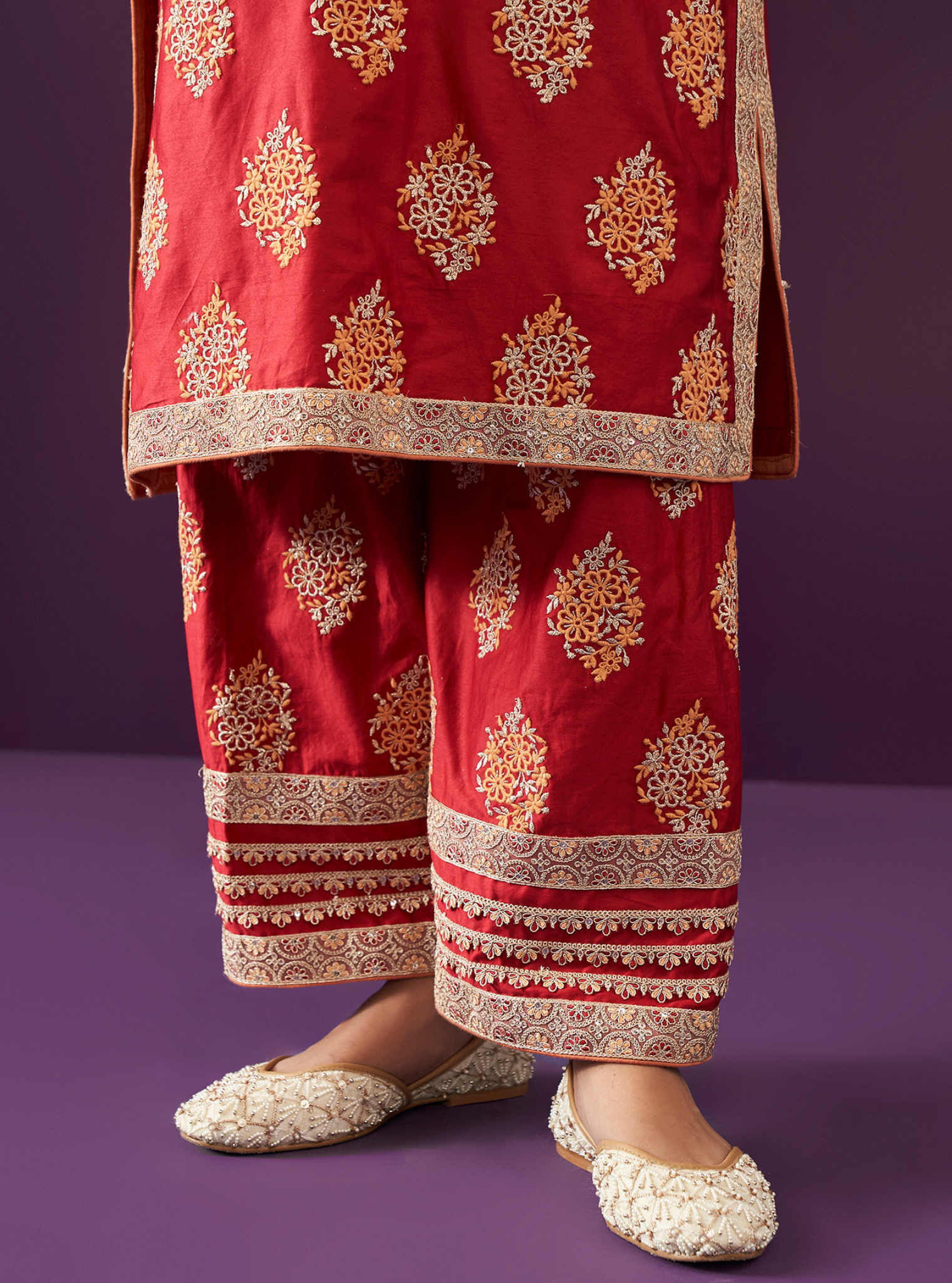 Calita Pima Satin Red Kurta Set