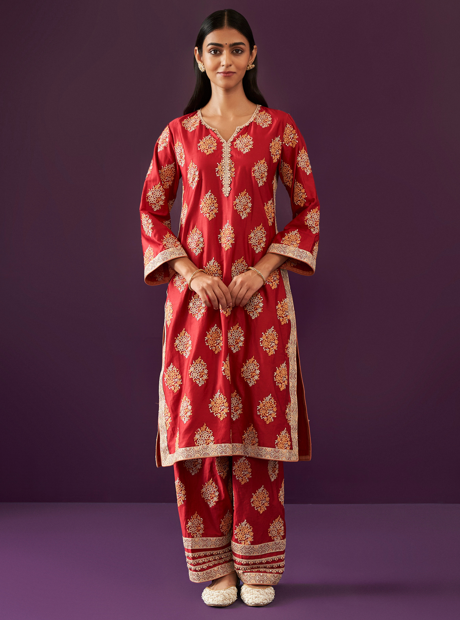 Calita Pima Satin Red Kurta Set