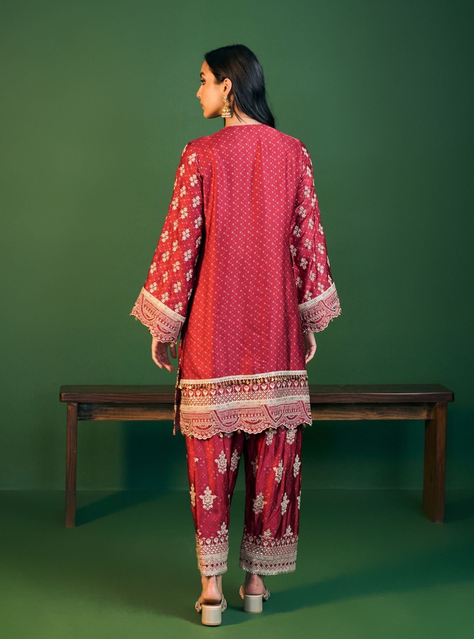 Elira Cupro Satin Red Kurta Sets