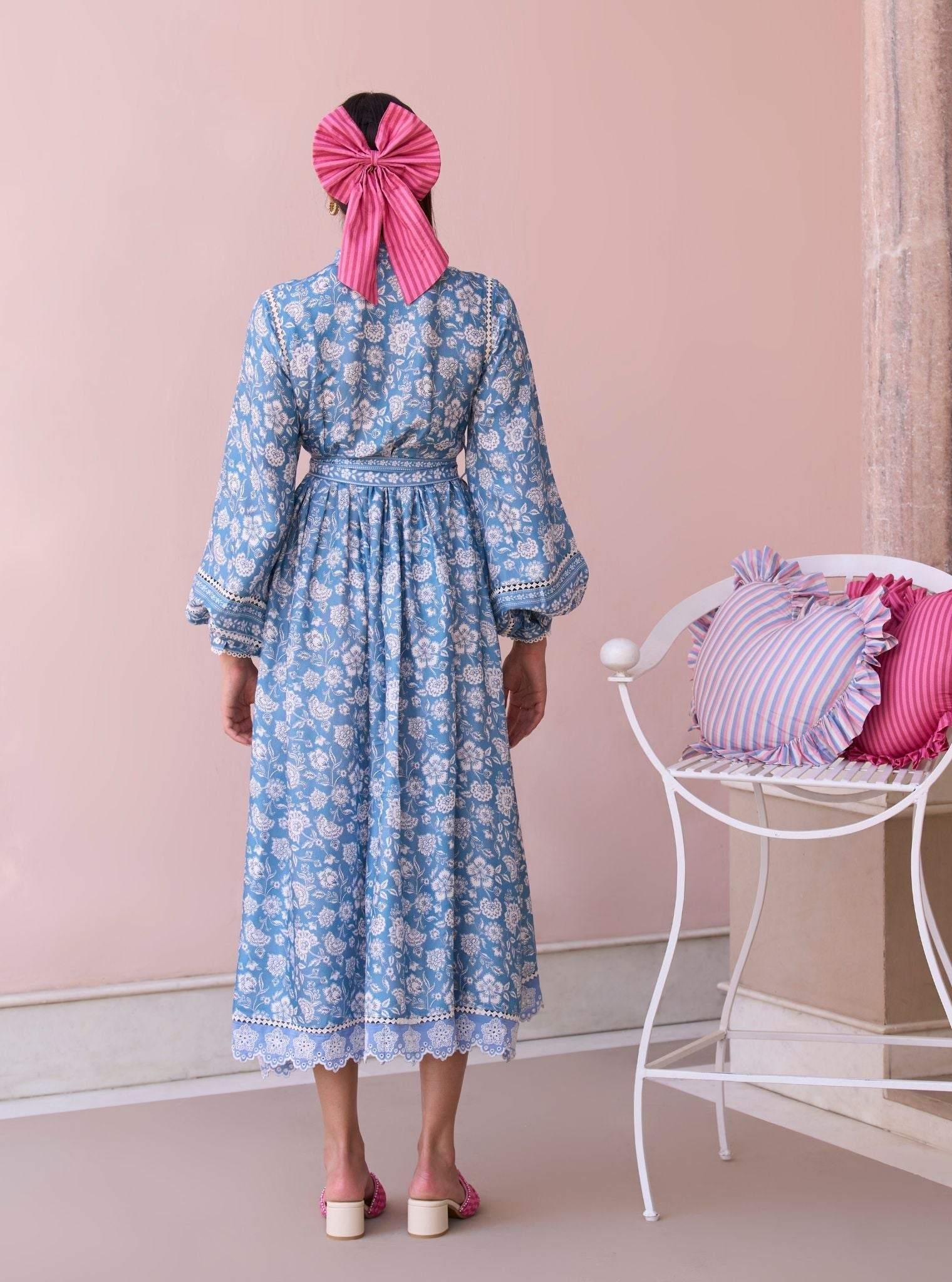 Selbourne Steel Blue Printed Lawn Dress