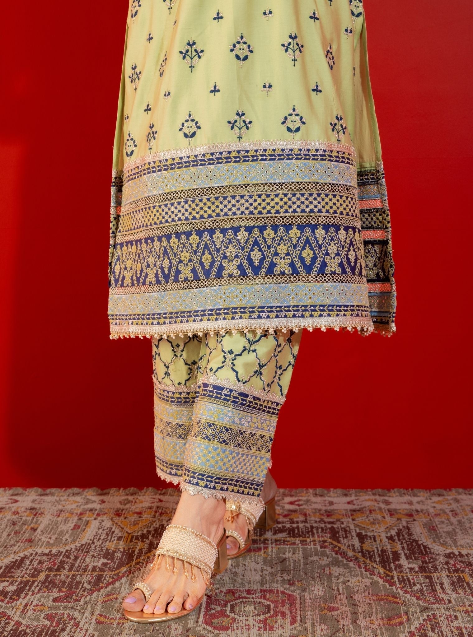 Shagun Pima Satin Green Kurta Set