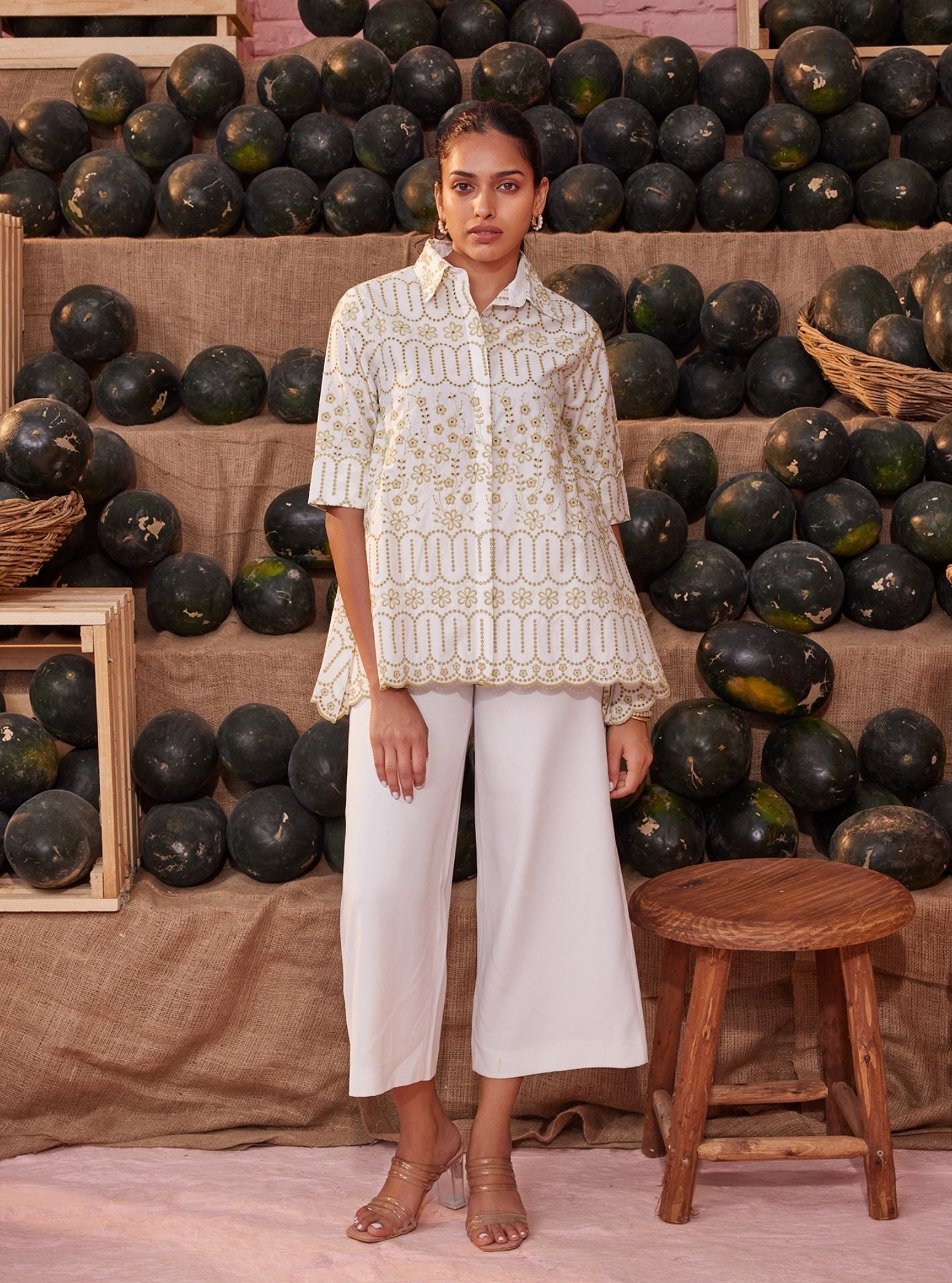 Erica Supima Cotton White Green Shirt