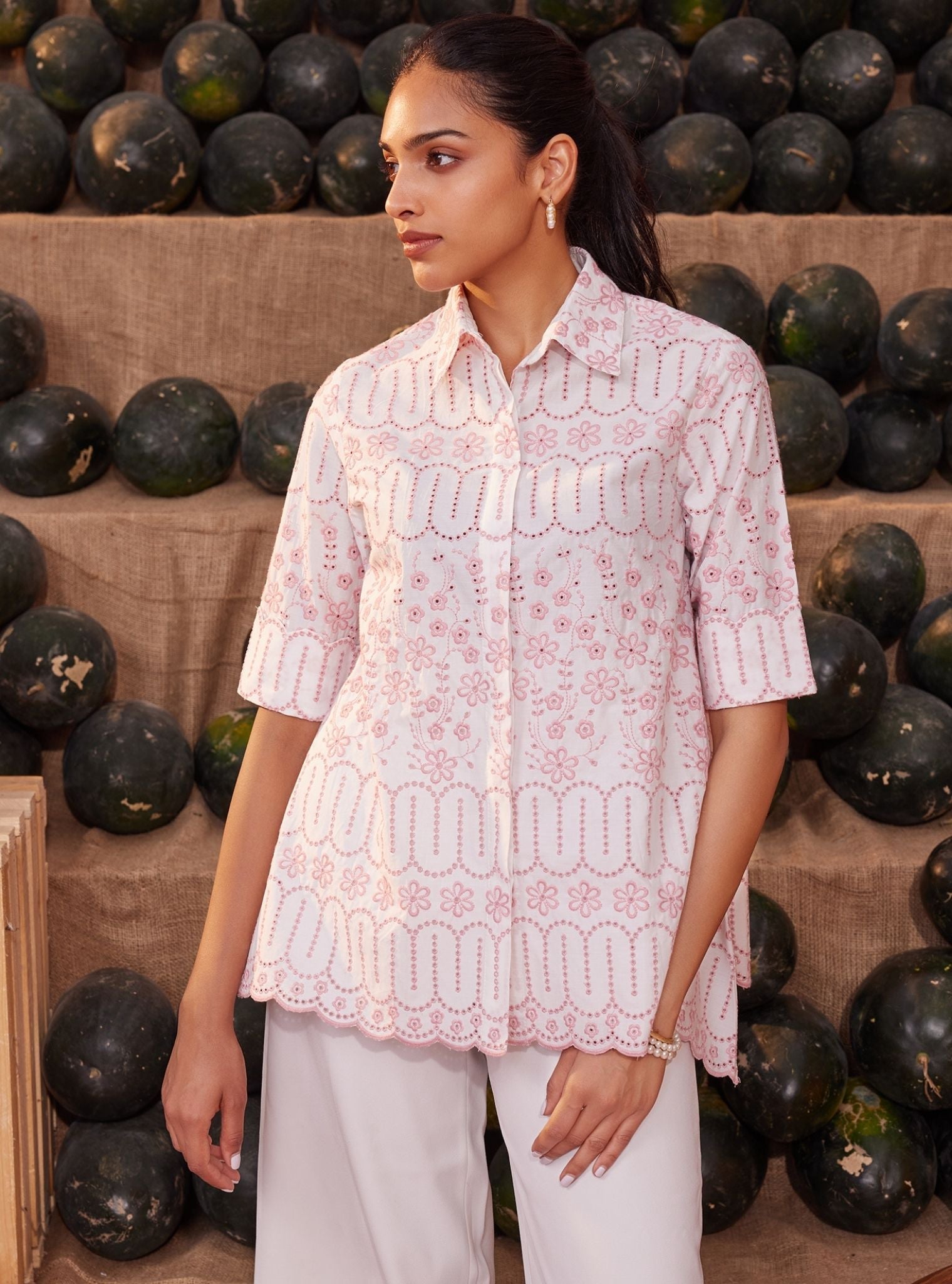 Erica Supima Cotton White Pink Shirt