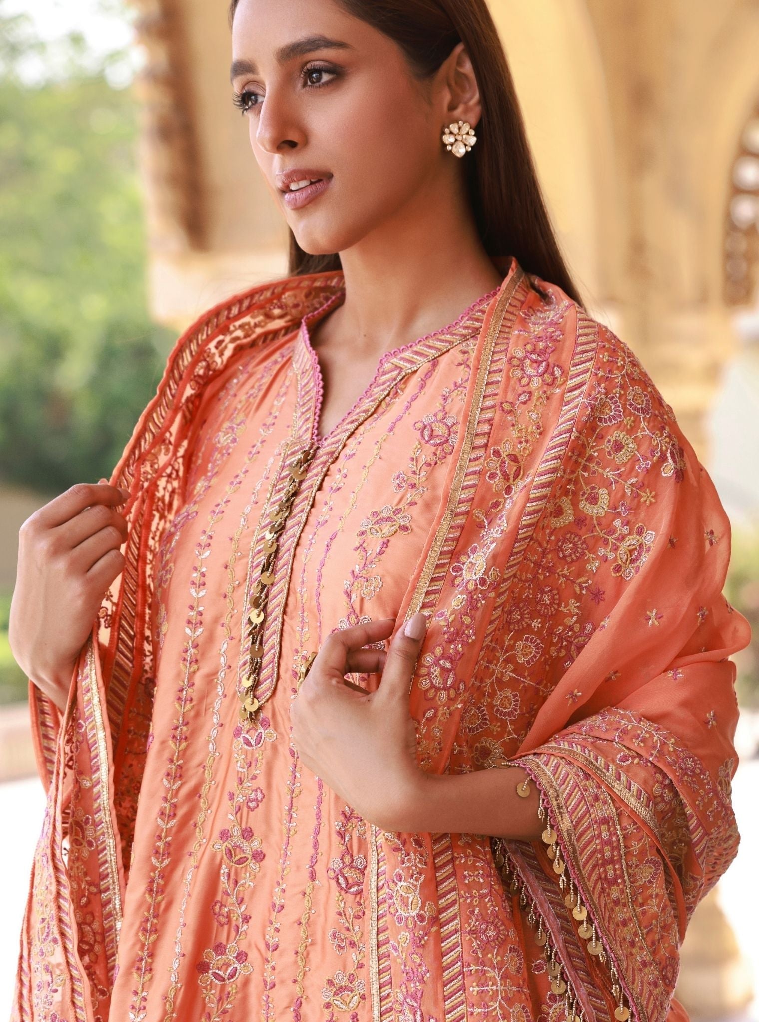 Pralika Bemberg Satin Orange Kurta Set