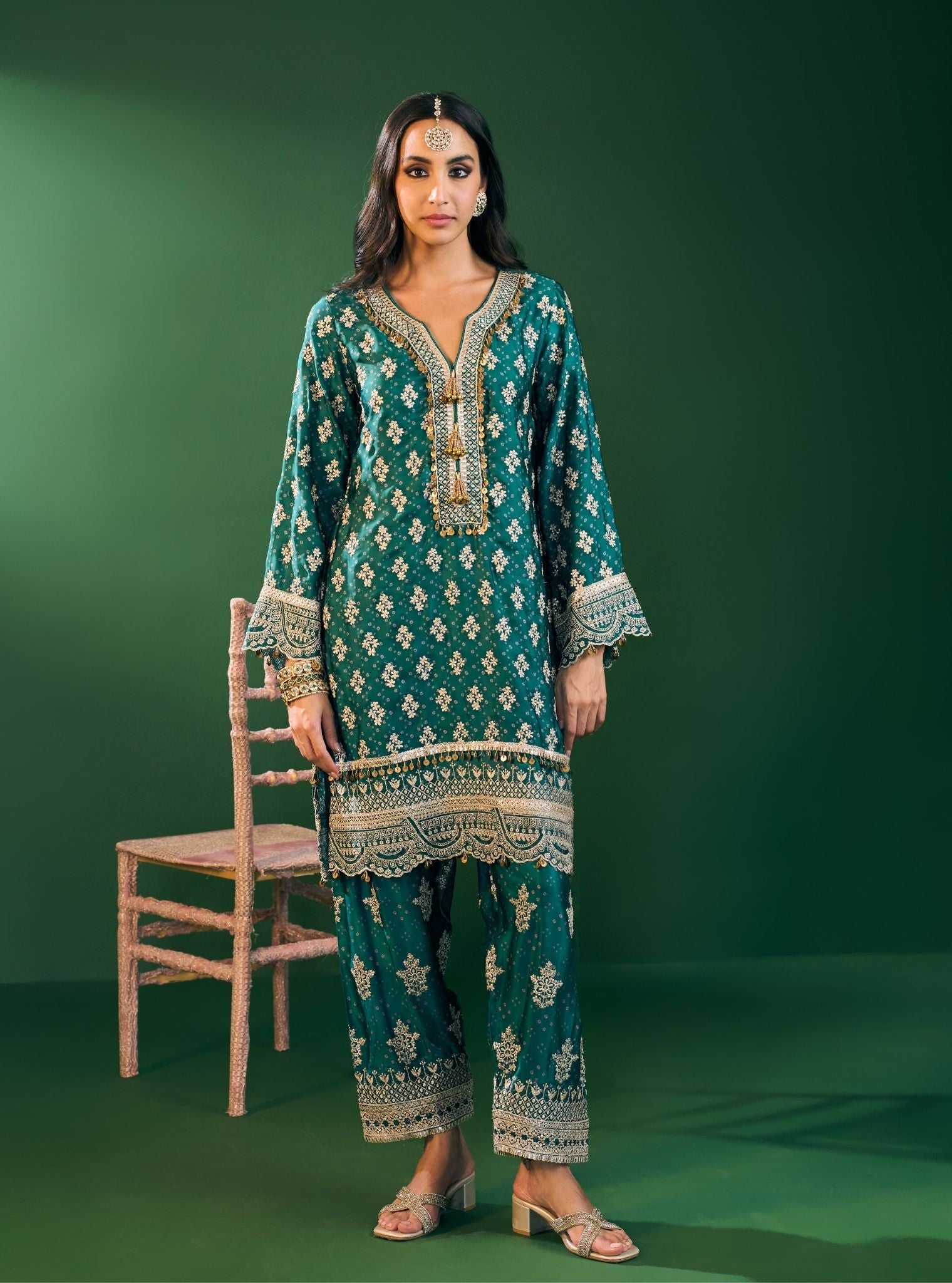Elira Cupro Satin Emerald Green Kurta Sets