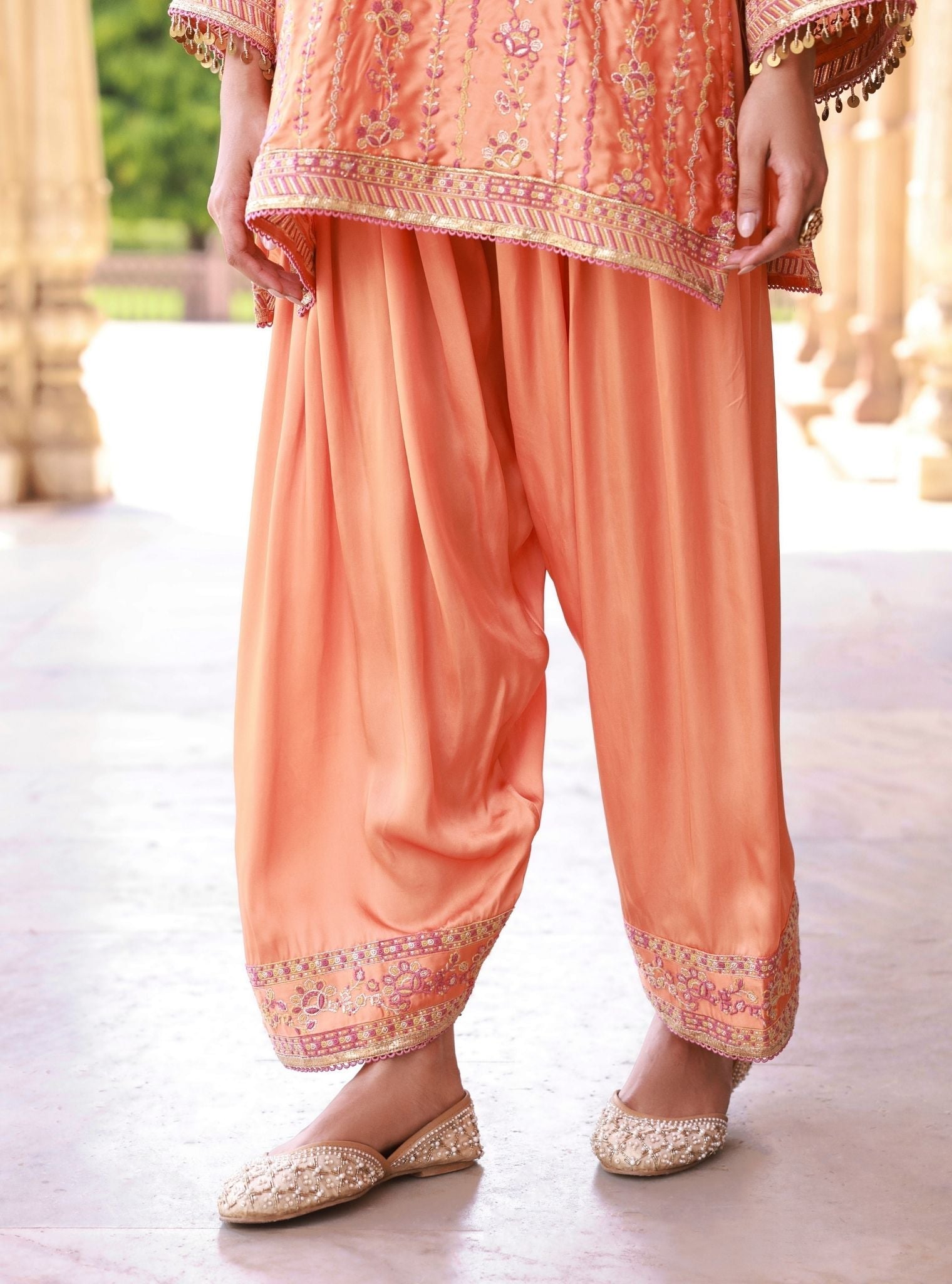 Pralika Bemberg Satin Orange Kurta Set