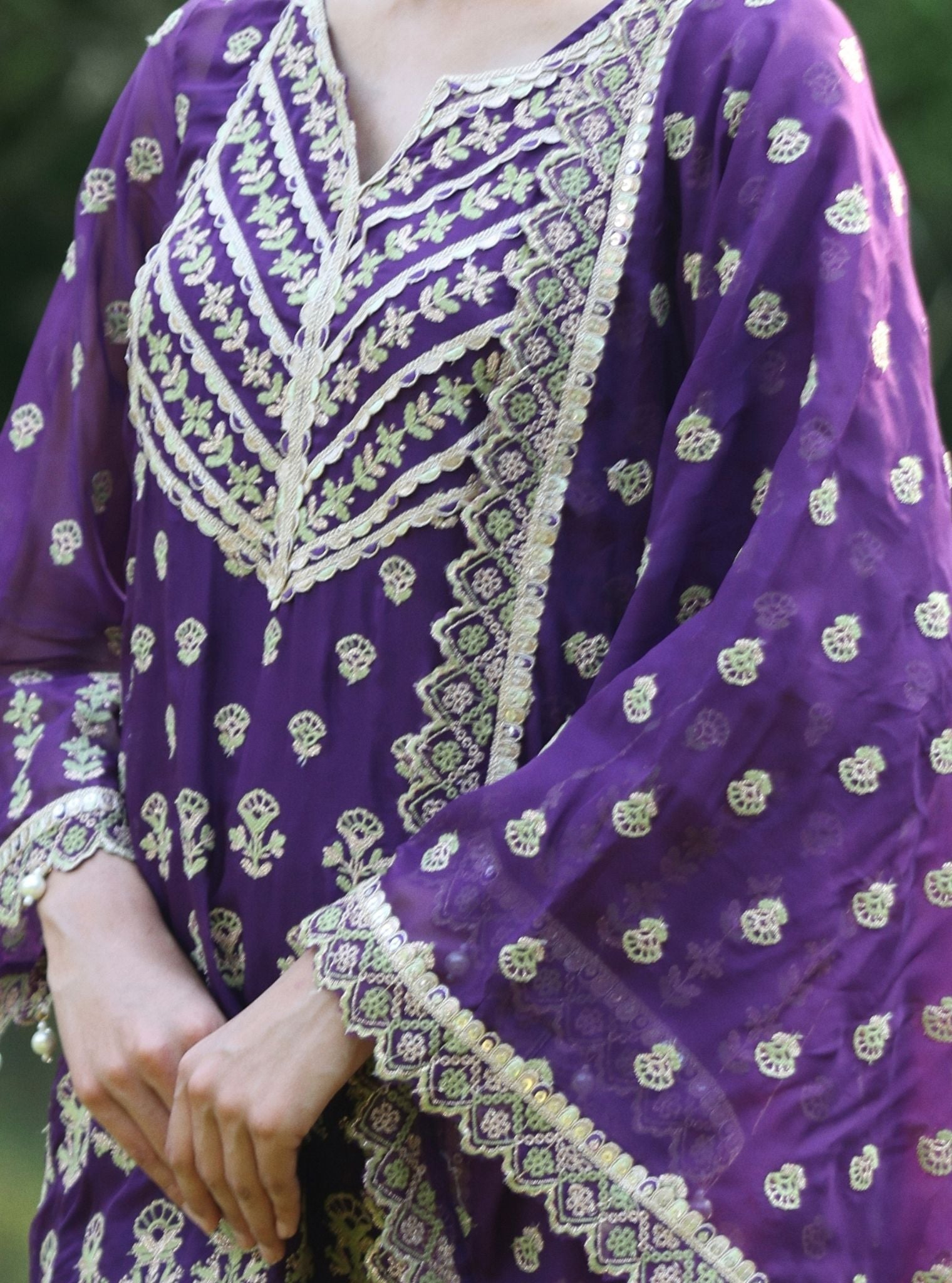 Kahani Organza Purple Kurta Set