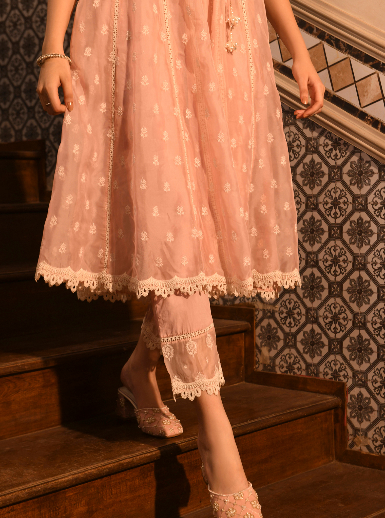 Badra Organza Pink Anarkali Set