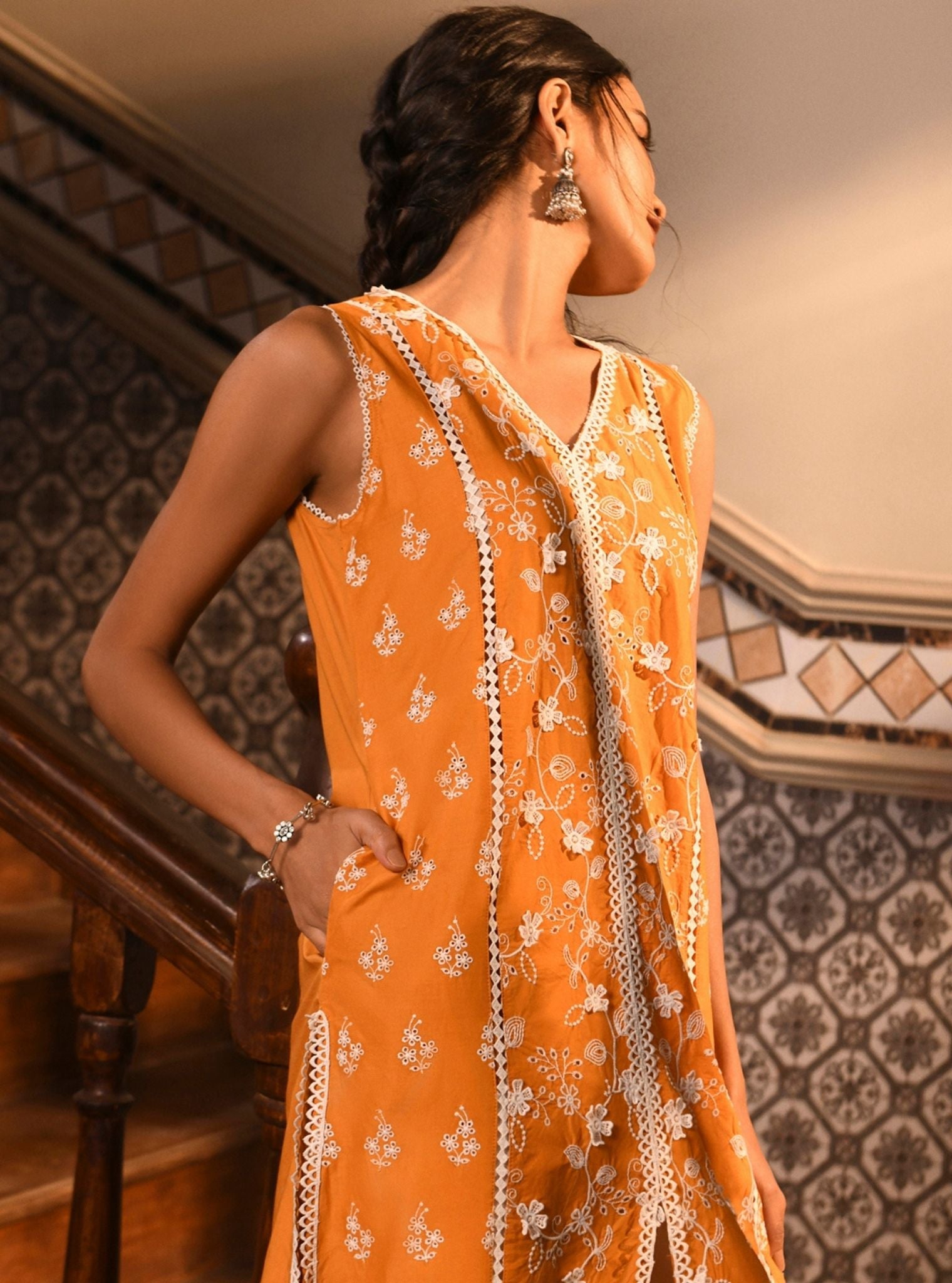 Ensi Supima Cotton Orange Kurta Set