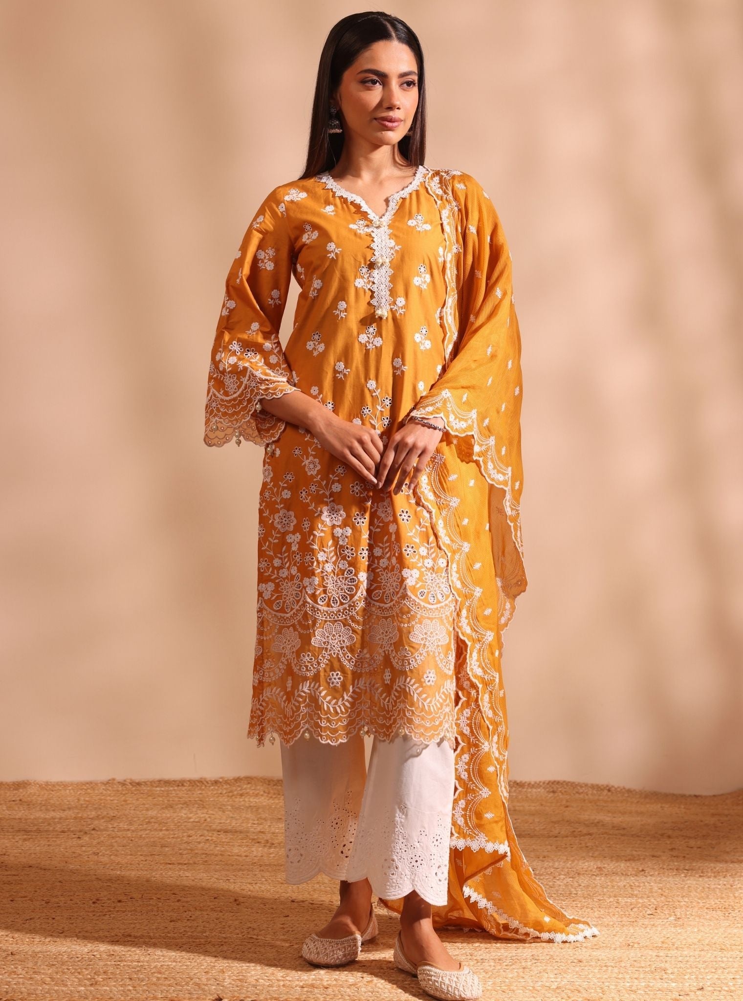 Suma Supima Cotton Orange Kurta With Cosette Pant