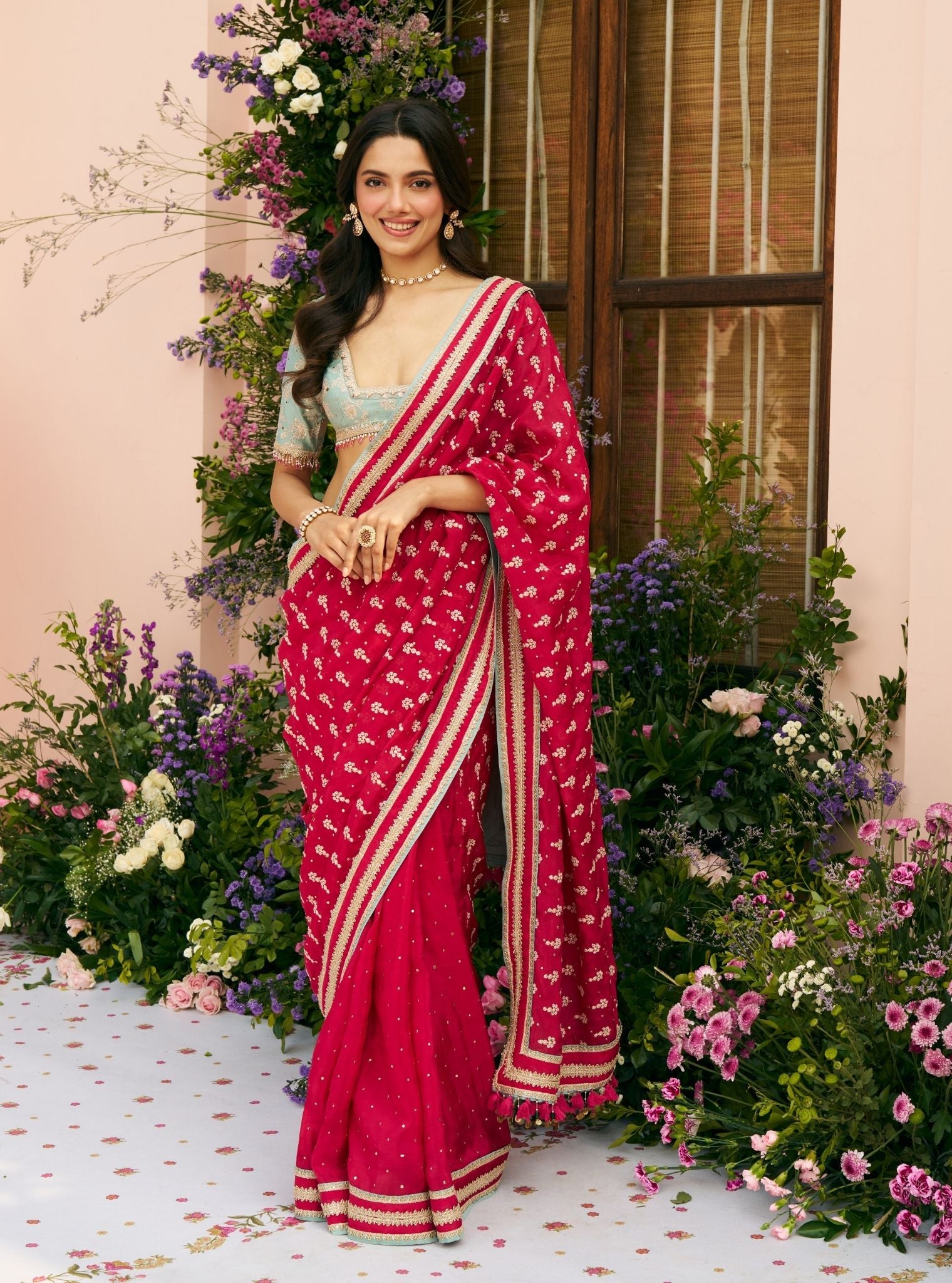 Jogan Glass Organza Rani Pink Saree