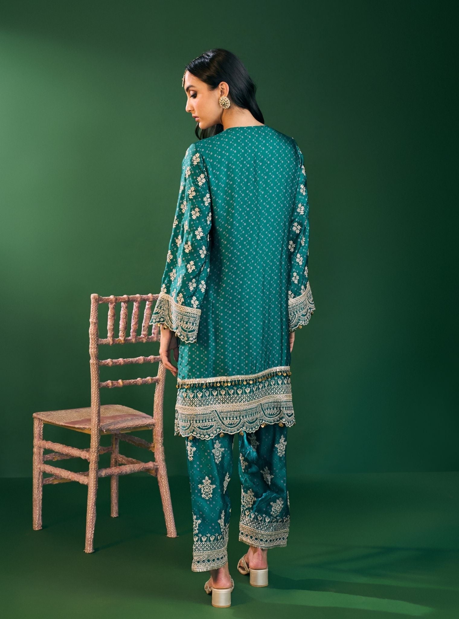 Elira Cupro Satin Emerald Green Kurta Sets