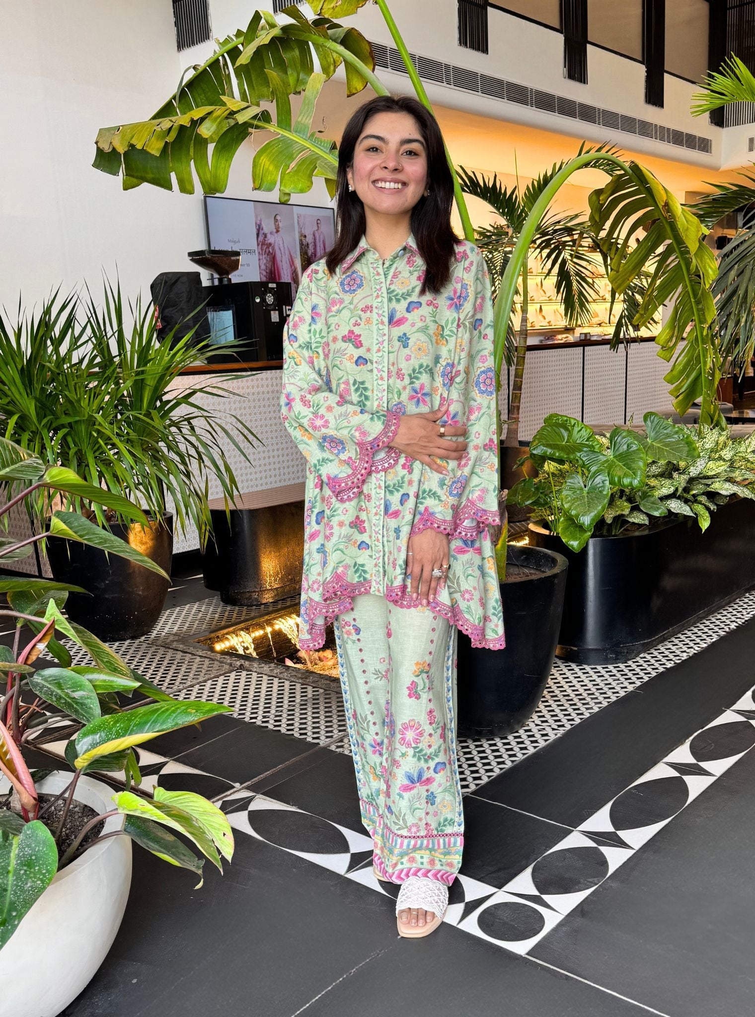 Aurora Printed Linen Green Co-ord Set