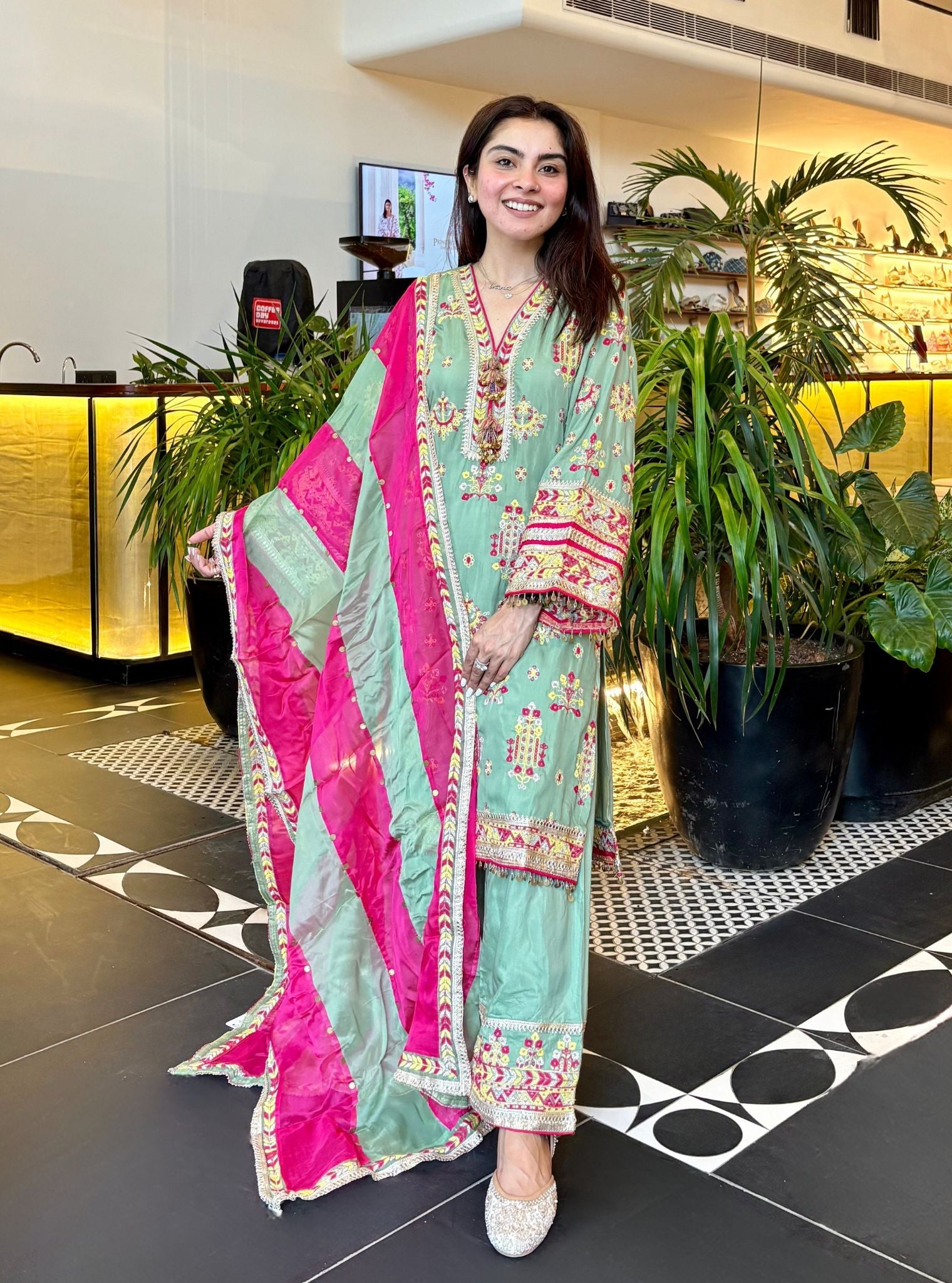 Noreya Lawn Sage Green Kurta With Farshi Salwar