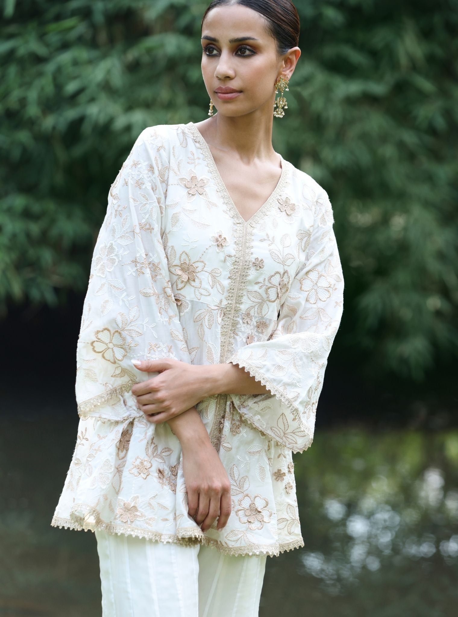 Manjha Modal Silk Off White Top Set