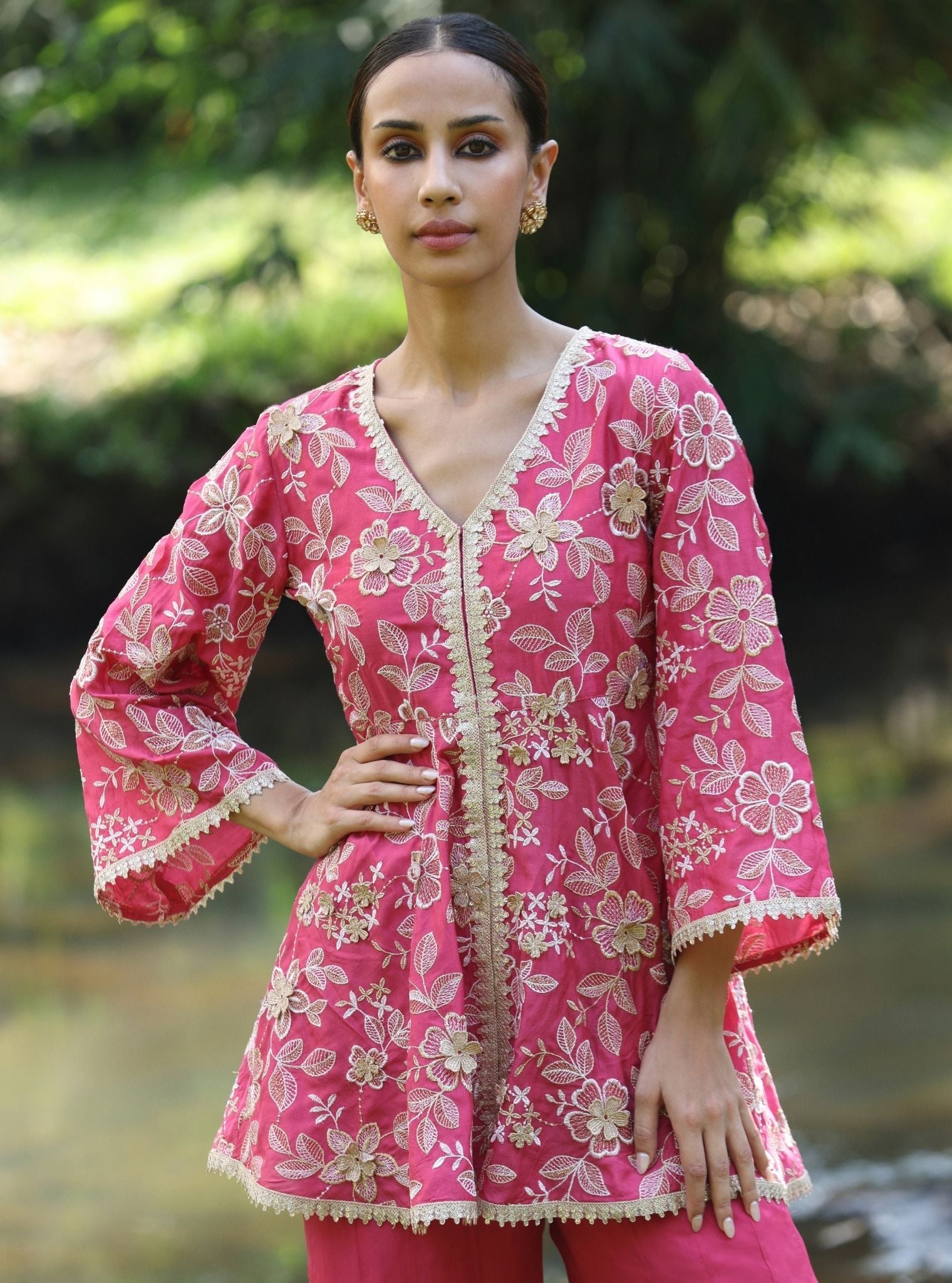 Manjha Modal Silk Fuschia Top Set