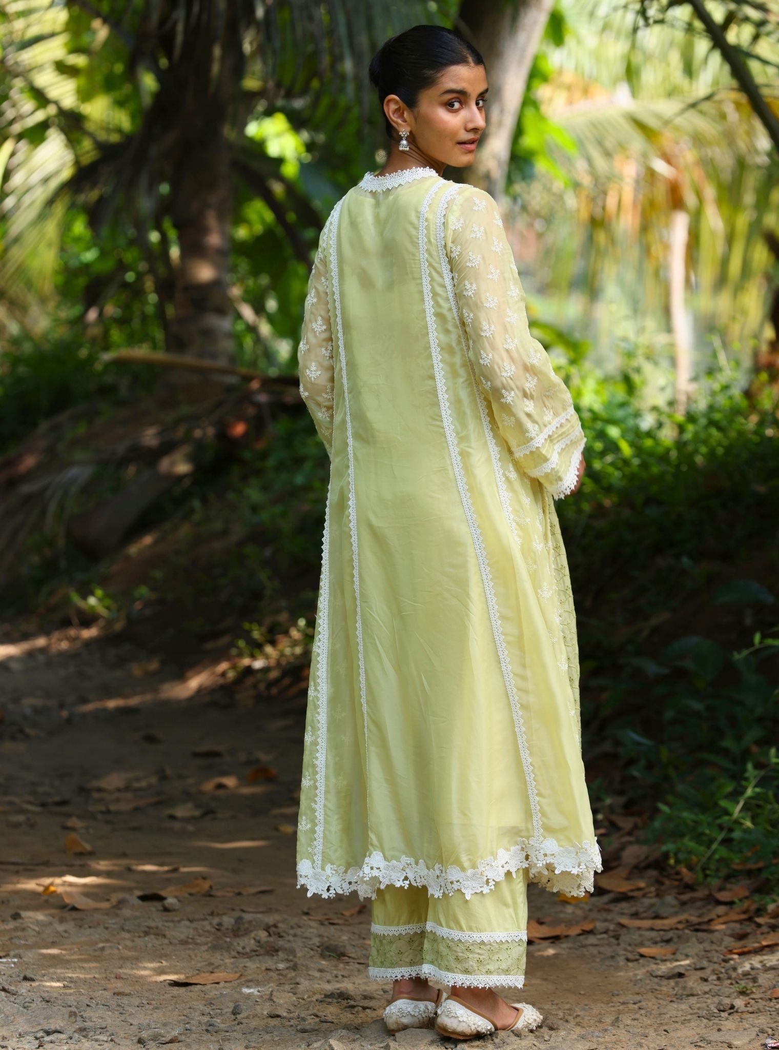 Maheen Organza Lime Anarkali Kurta Set