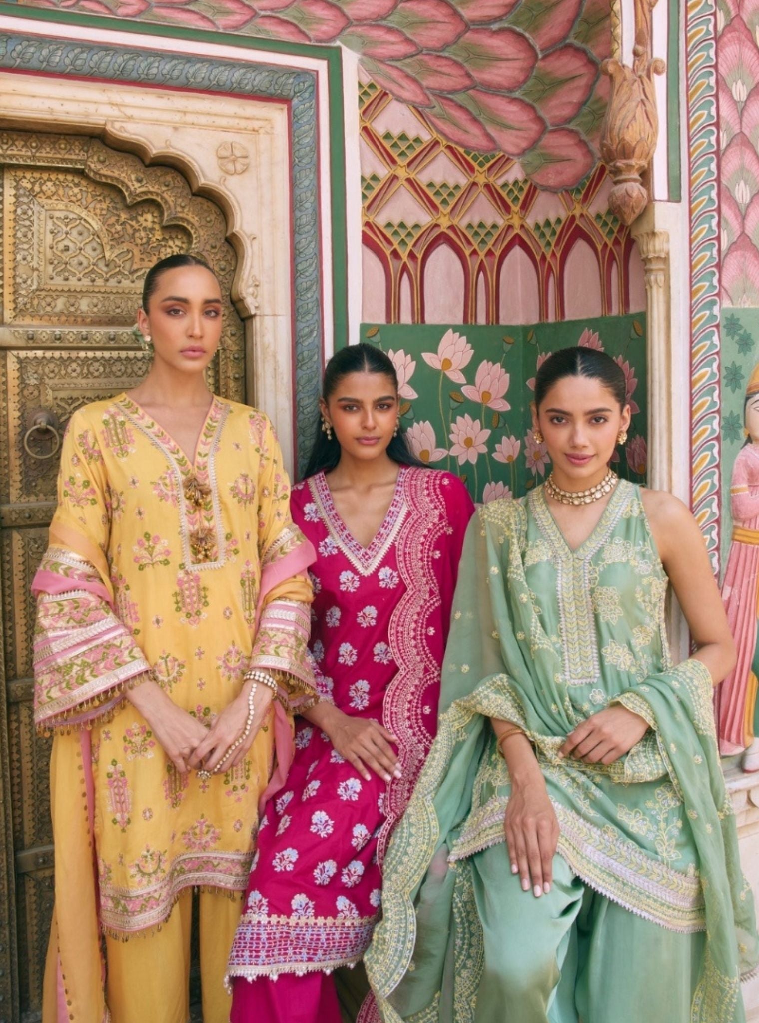 Jivara Bemberg Satin Green Kurta With Farshi Salwar